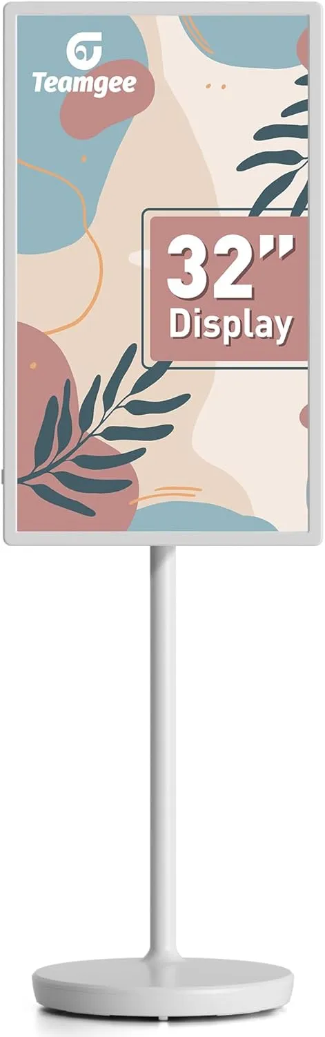 Teamgee 32-Inch Portable Smart Screen on Wheels, Wireless Touch Monitor with 8-Hour Battery, Android 13, Full-Motion Mount for Streaming, Work, and Multi-Purpose Use