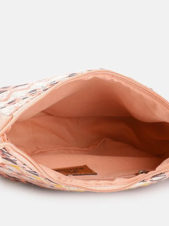 Textured Self Design Half Moon Sling Bag with Tasselled Detail