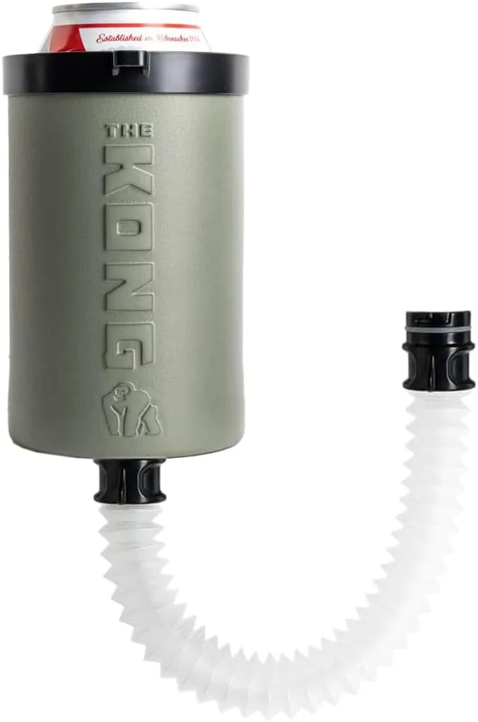 The Kong 2.0 - A Portable Can or Bottle Cooler/Cup With A Detachable, Expandable, Hose To Funnel Your Drink (Green)