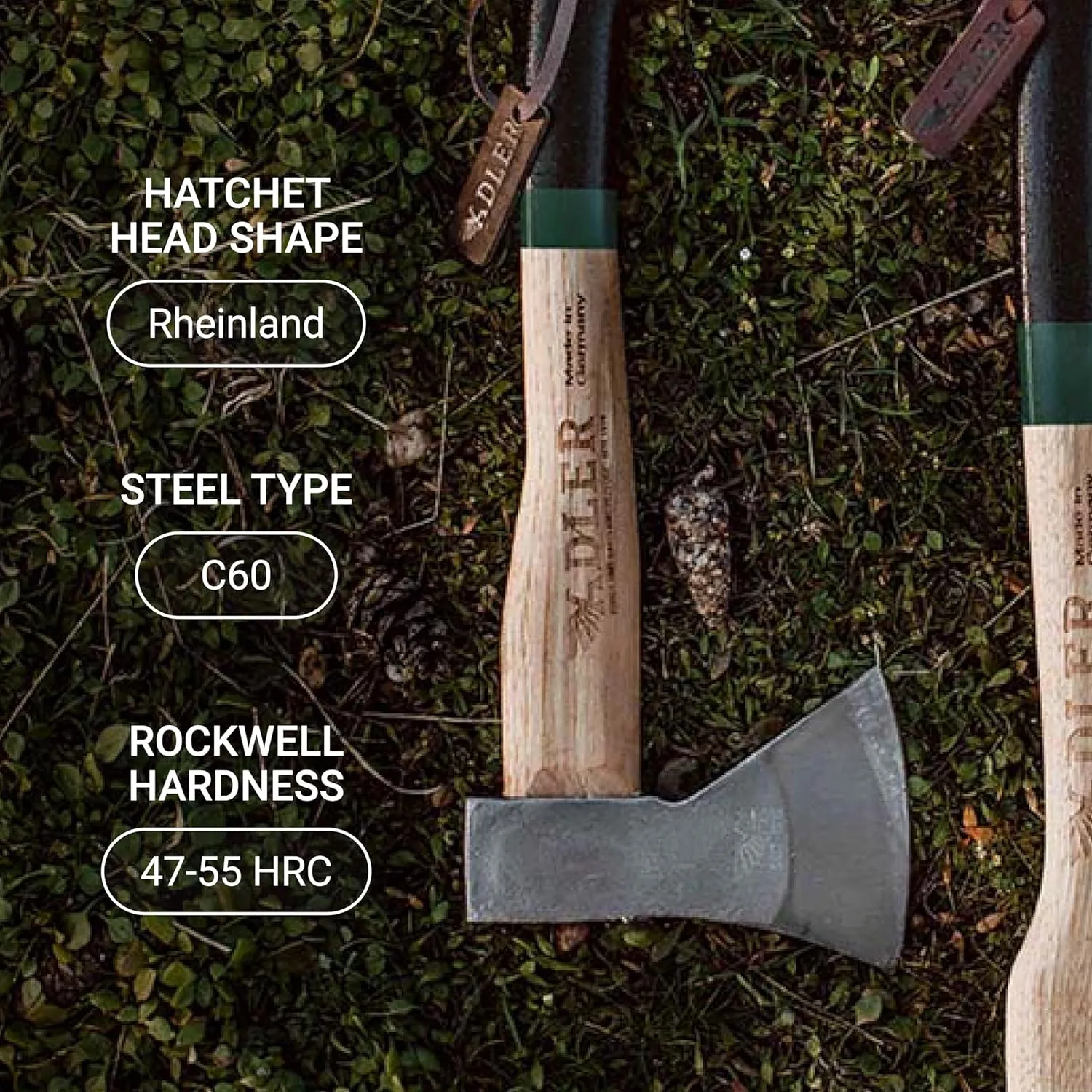 The Rheinland, 14", German Forged, All-Purpose Wilderness Camping Hatchet, Kindling Splitting & Branch Limbing, Anti-Slip Wood Handle (Red Stripe)