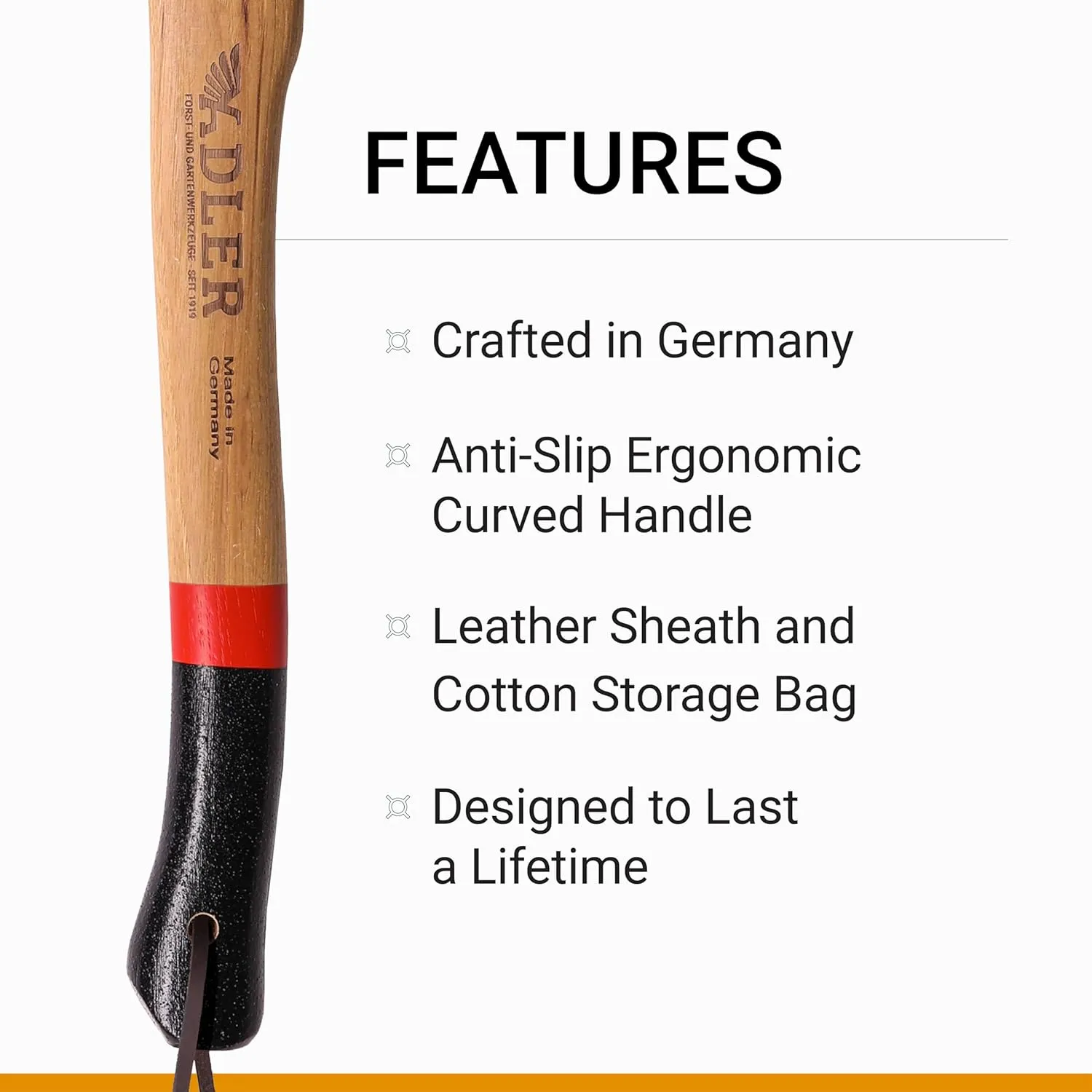 The Yankee, 15", German Forged, All-Purpose Wilderness Camping Hatchet & Kindling Splitting, Anti-Slip Wood Handle (Red Stripe)