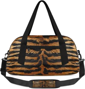 Tiger Fur Waterproof Sports Gym Bag Portable Dance Gymnastics Work Out Bag Lightweight Travel Duffel Bag Overnight Weekender Bag