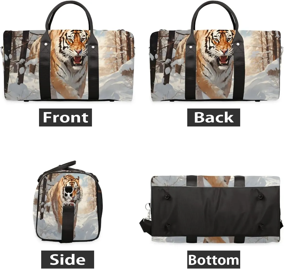 Tiger Travel Duffel Bag for Women Men Waterproof Foldable Overnight Weekender Bag Large Capacity Sports Gym Bag