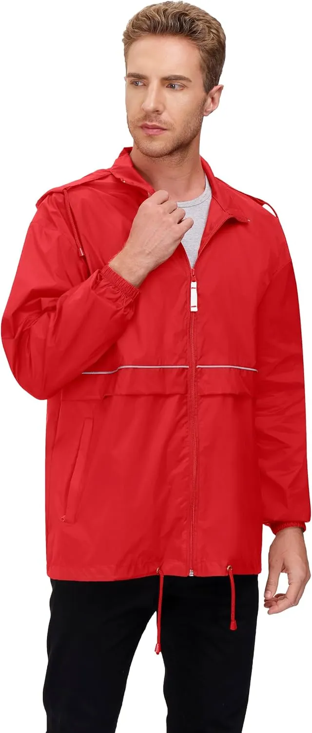TIHEEN Men's Rain Jacket Cycling Running Jackets Waterproof Raincoat with Hood Windbreaker Hiking Jacket Rain Coat