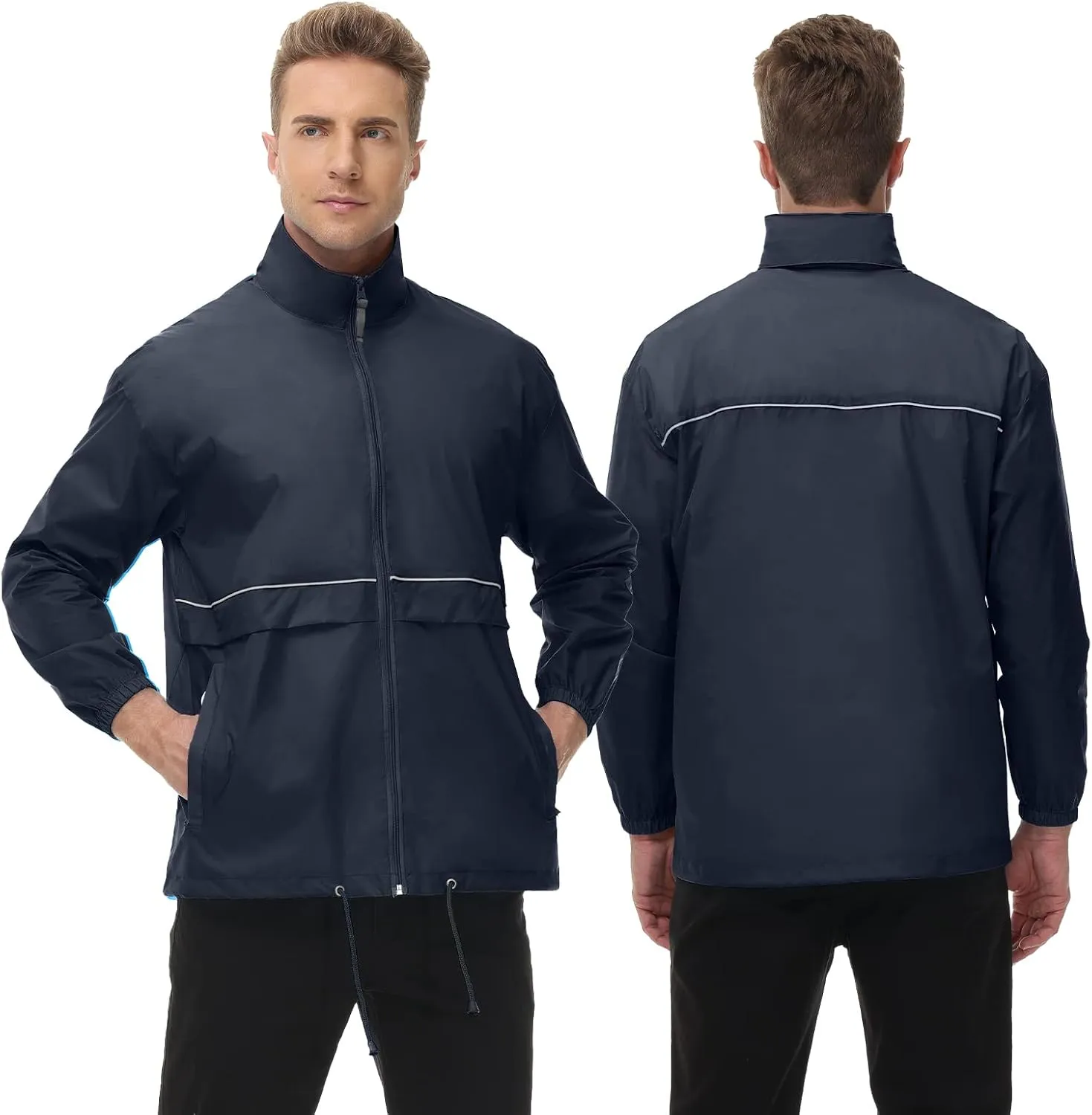 TIHEEN Men's Rain Jacket Cycling Running Jackets Waterproof Raincoat with Hood Windbreaker Hiking Jacket Rain Coat