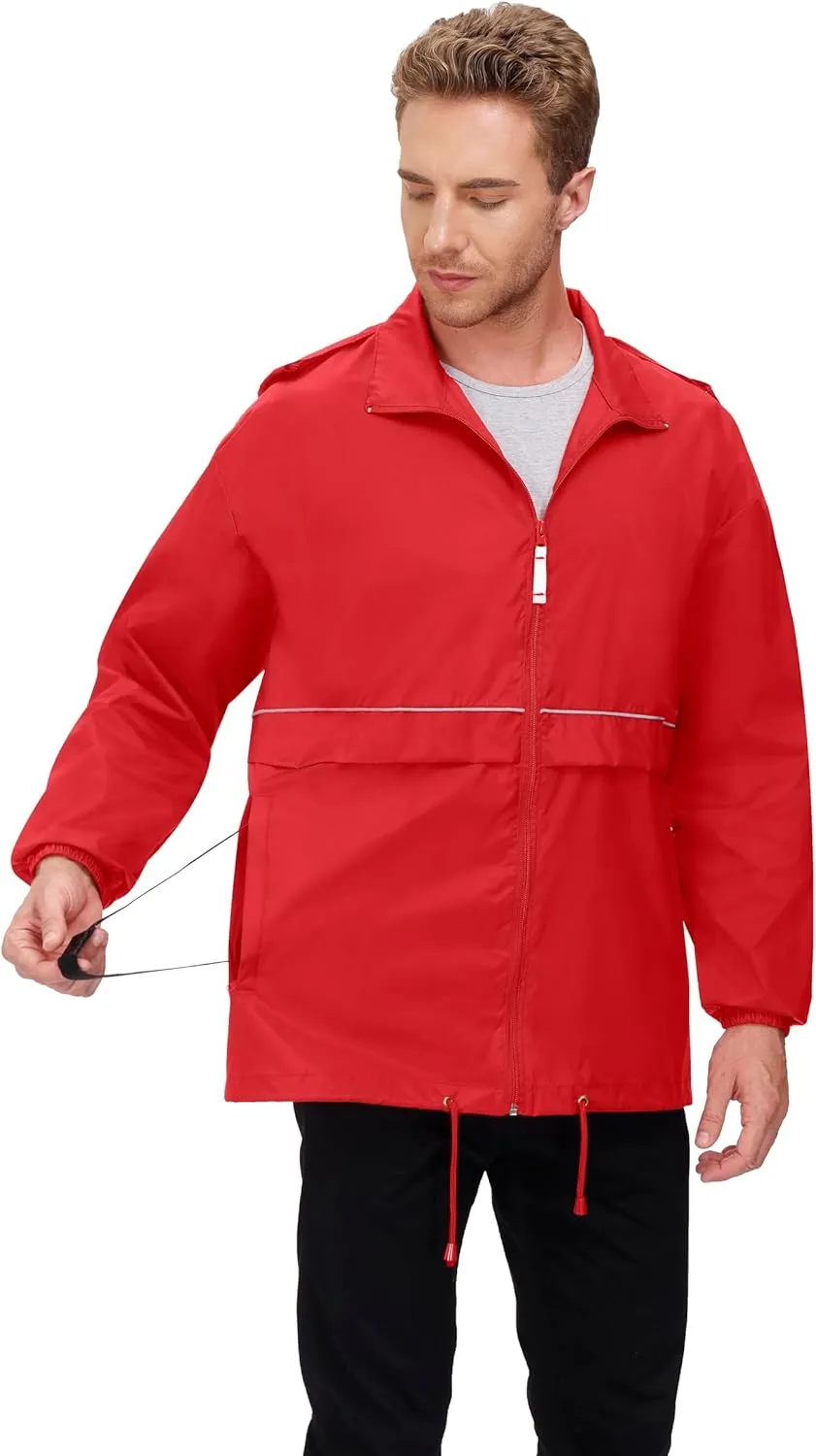 TIHEEN Men's Rain Jacket Cycling Running Jackets Waterproof Raincoat with Hood Windbreaker Hiking Jacket Rain Coat