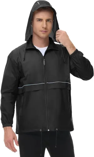 TIHEEN Men's Rain Jacket Cycling Running Jackets Waterproof Raincoat with Hood Windbreaker Hiking Jacket Rain Coat