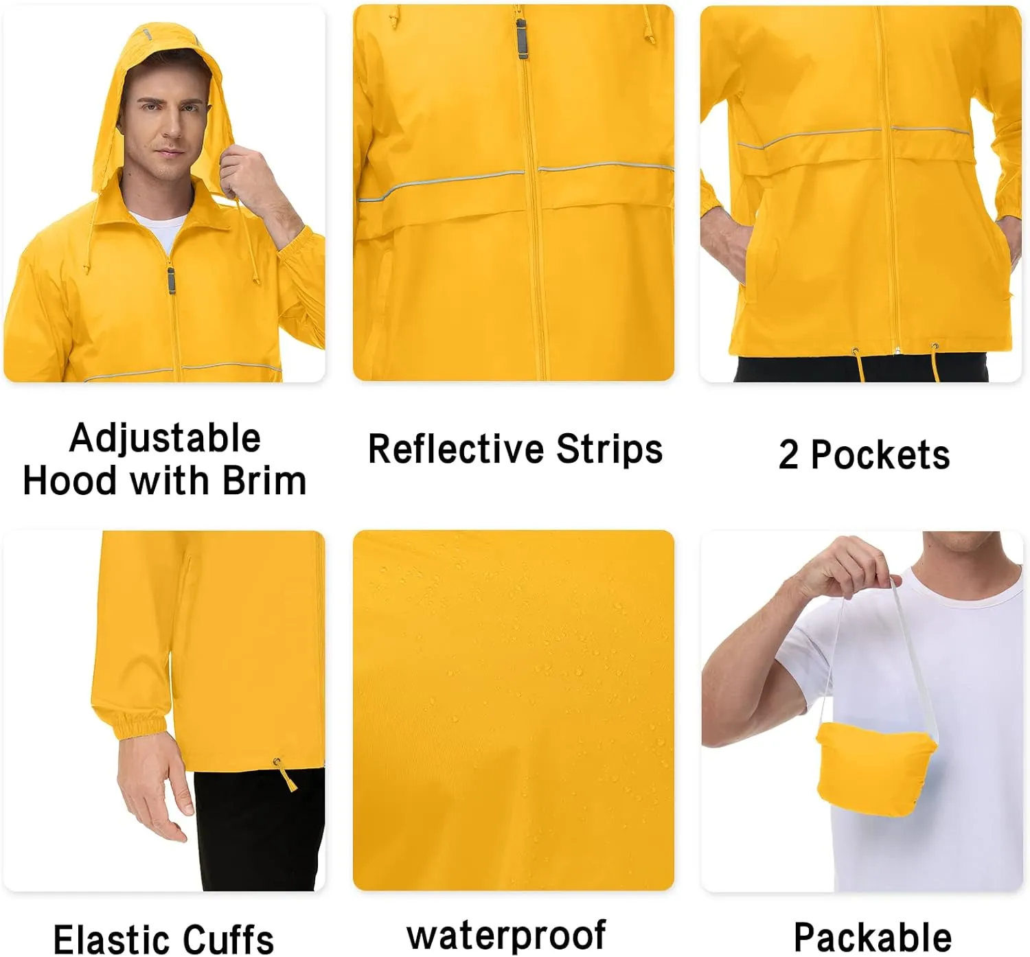 TIHEEN Men's Rain Jacket Cycling Running Jackets Waterproof Raincoat with Hood Windbreaker Hiking Jacket Rain Coat