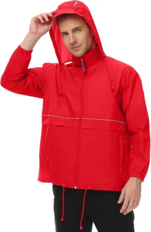 TIHEEN Men's Rain Jacket Cycling Running Jackets Waterproof Raincoat with Hood Windbreaker Hiking Jacket Rain Coat