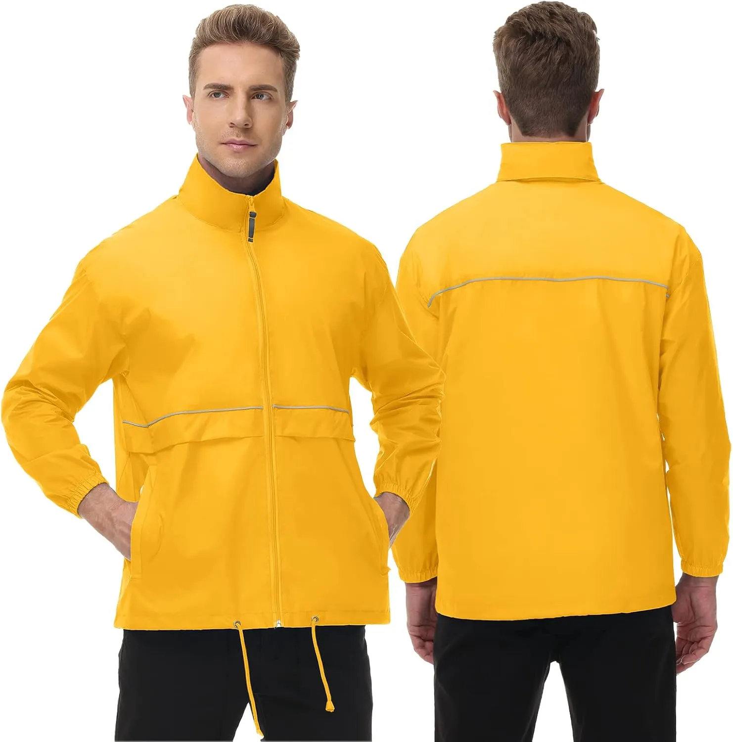 TIHEEN Men's Rain Jacket Cycling Running Jackets Waterproof Raincoat with Hood Windbreaker Hiking Jacket Rain Coat
