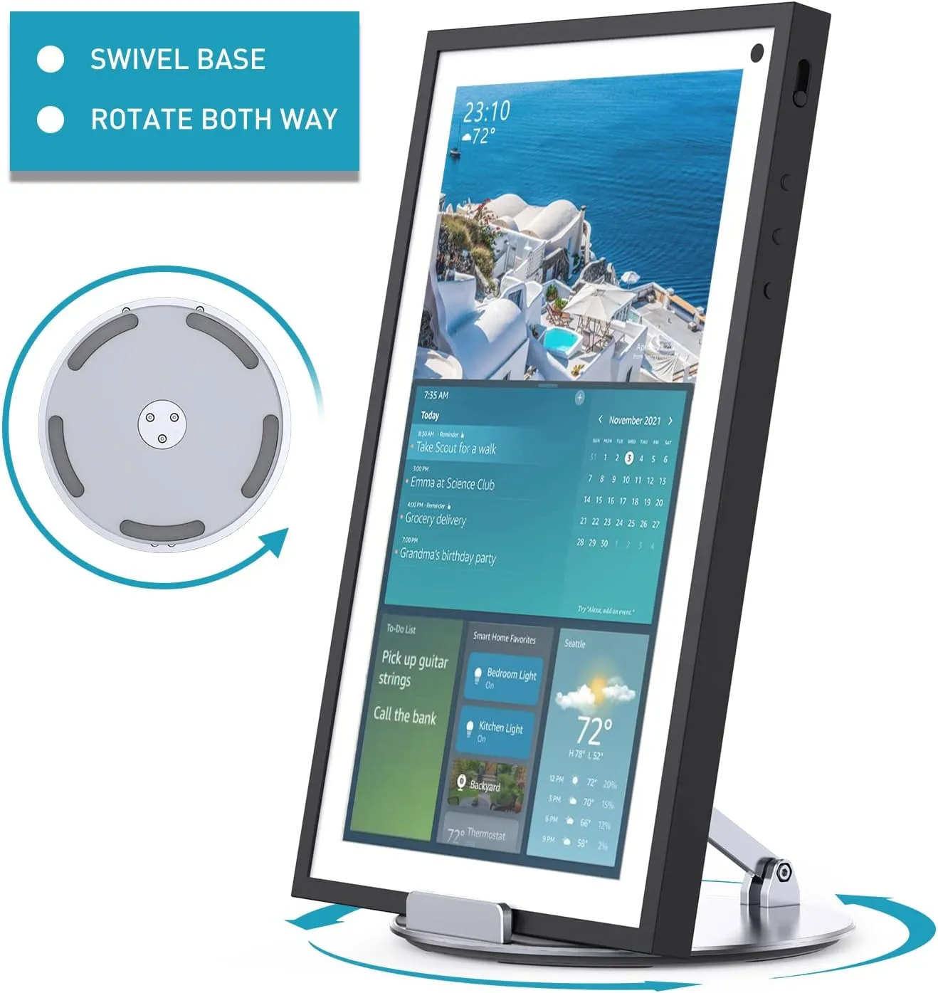 Tilt and Swivel Stand for Echo Show 15, Make of Aluminum Alloy, Rotatable and Foldable, Echo Show 15 Mount Suitable for 8"-16" Tablet/iPad, Work for Portrait Landscape Mode, Silver