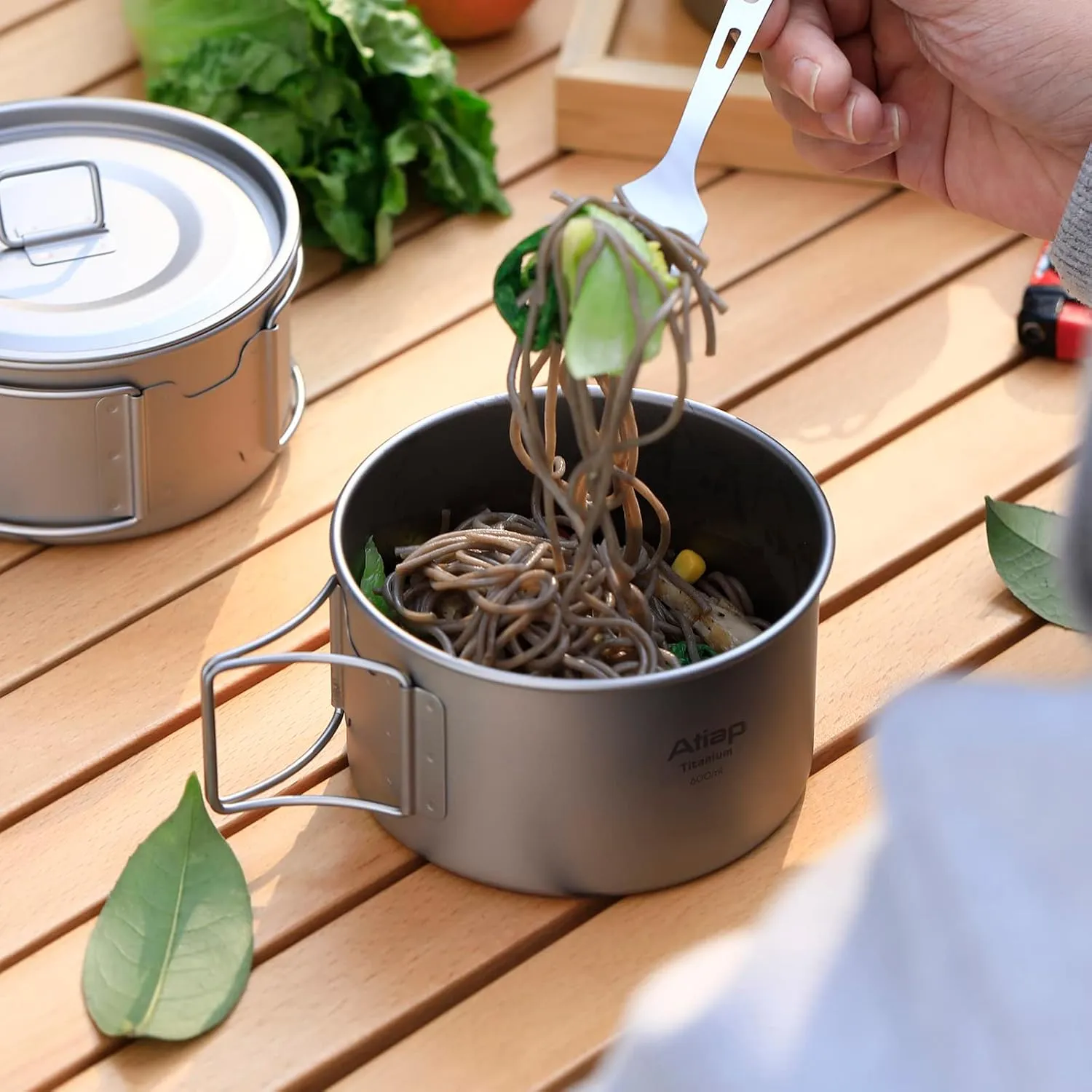 Titanium Bowl Pot with Foldable Handle, Single-Wall Titanium Cooking Tableware Bowl with Folding Handle for Outdoor Camping Hiking Picnic (450ML with Lid)