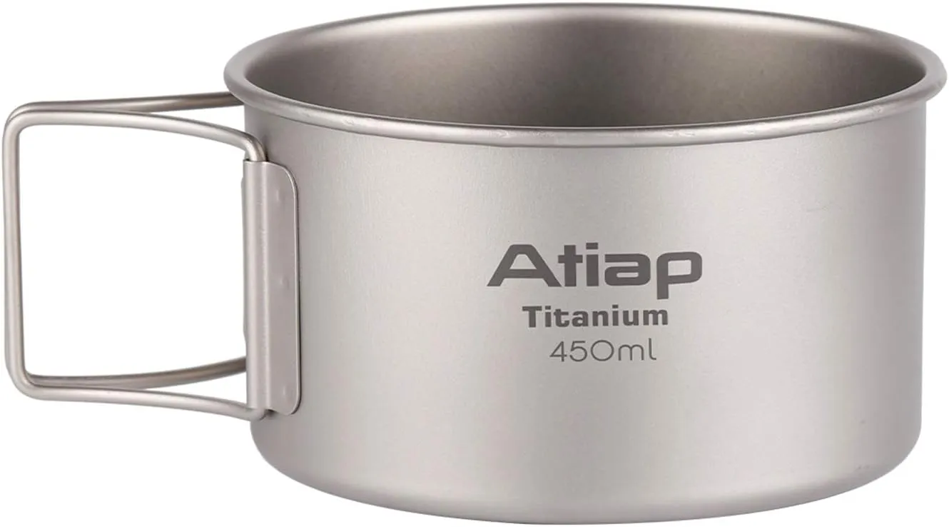 Titanium Bowl Pot with Foldable Handle, Single-Wall Titanium Cooking Tableware Bowl with Folding Handle for Outdoor Camping Hiking Picnic (450ML)