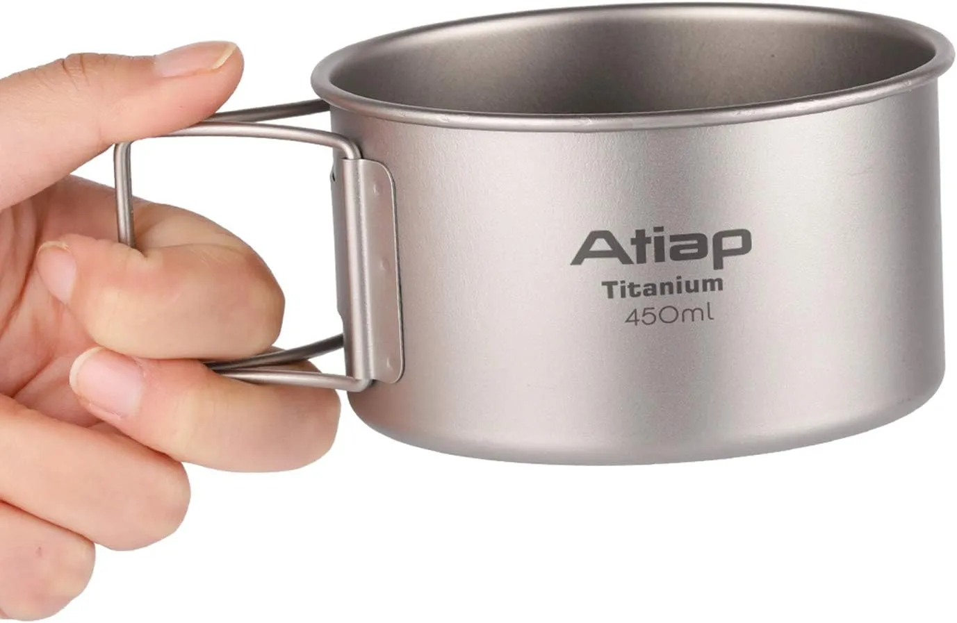 Titanium Bowl Pot with Foldable Handle, Single-Wall Titanium Cooking Tableware Bowl with Folding Handle for Outdoor Camping Hiking Picnic (450ML)