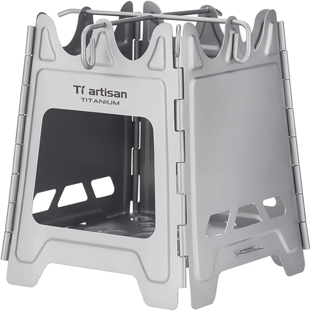 Titanium Wood Burning Stove Foldable Camping Backpacking Stove Portable Wood Alcohol Stove for Outdoor Camping Picnic BBQ