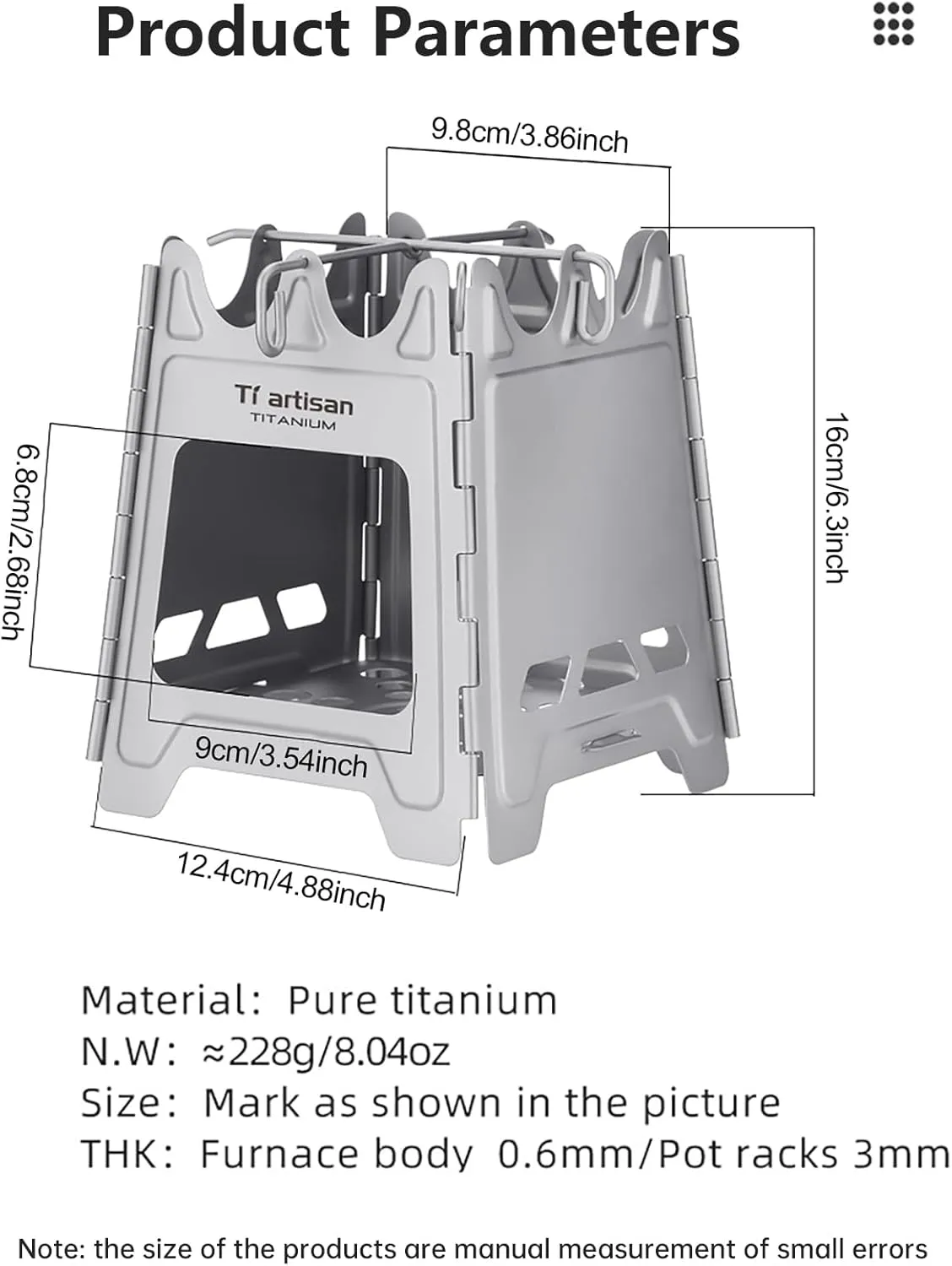 Titanium Wood Burning Stove Foldable Camping Backpacking Stove Portable Wood Alcohol Stove for Outdoor Camping Picnic BBQ