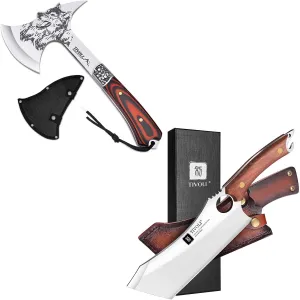 TIVOLI Camping Hatchet with Nylon Sheath & Meat Japanese Cleaver Knife