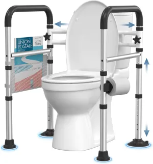 Toilet Safety Rails for Seniors (350 LBS), Adjustable Toilet Safety Frame for Elderly and Disabled, FSA HSA Eligible Foldable Handicap Toilet Assistance Rail Fits Most Toilets, Matte Black