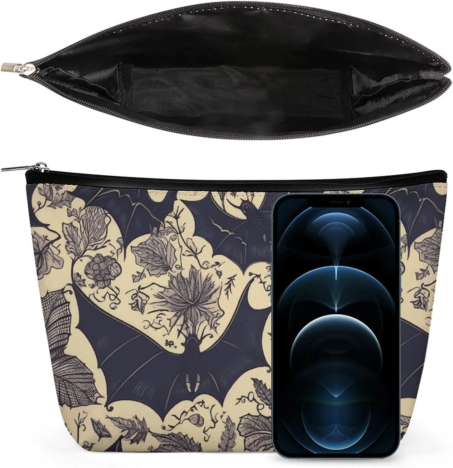 Toiletry Bag for Women Bat Print Cosmetic Bag Portable Capacity Travel Makeup Bags with Zipper Lightweight Cute Beauty Makeup Organizer for Traveling, Accessories, Essentials