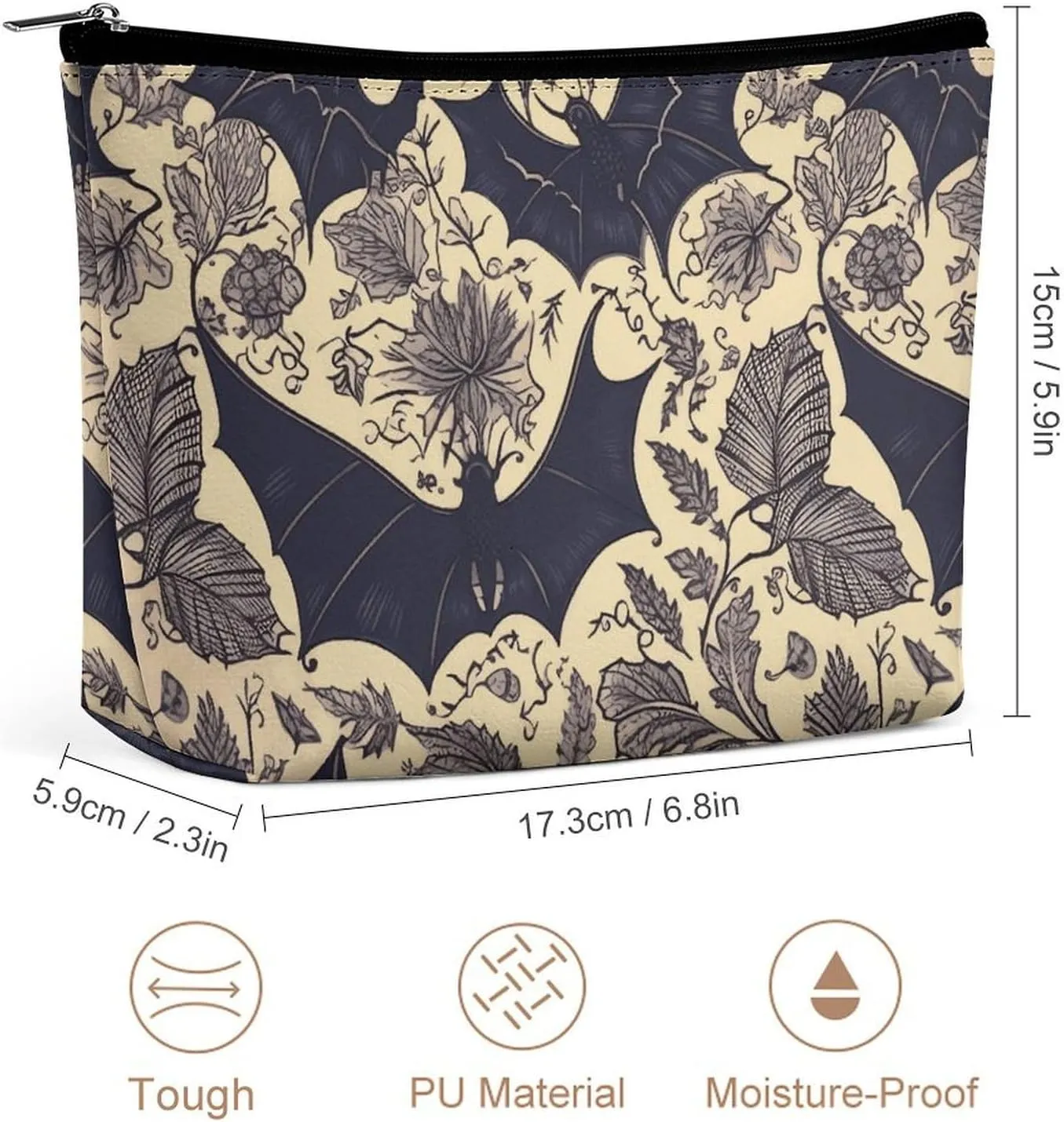 Toiletry Bag for Women Bat Print Cosmetic Bag Portable Capacity Travel Makeup Bags with Zipper Lightweight Cute Beauty Makeup Organizer for Traveling, Accessories, Essentials