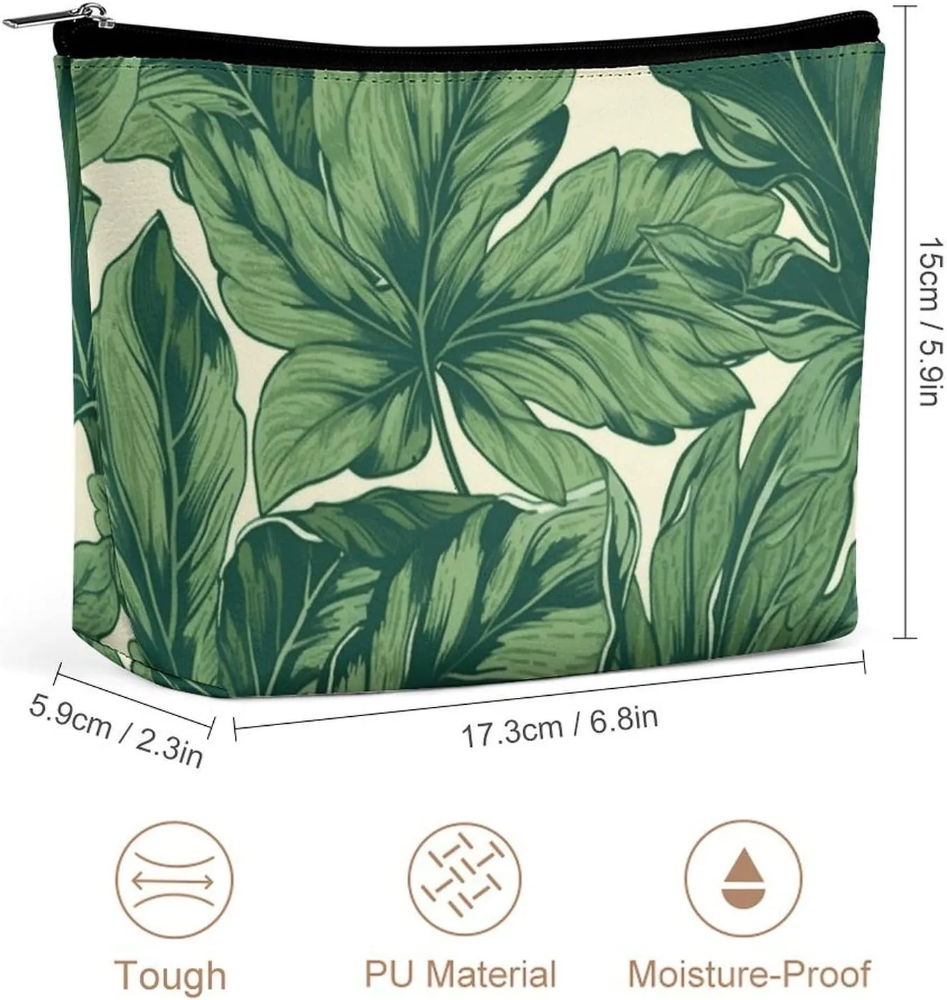 Toiletry Bag for Women Green Foliage Botanical Cosmetic Bag Portable Capacity Travel Makeup Bags with Zipper Lightweight Cute Beauty Makeup Organizer for Traveling, Accessories, Essentials
