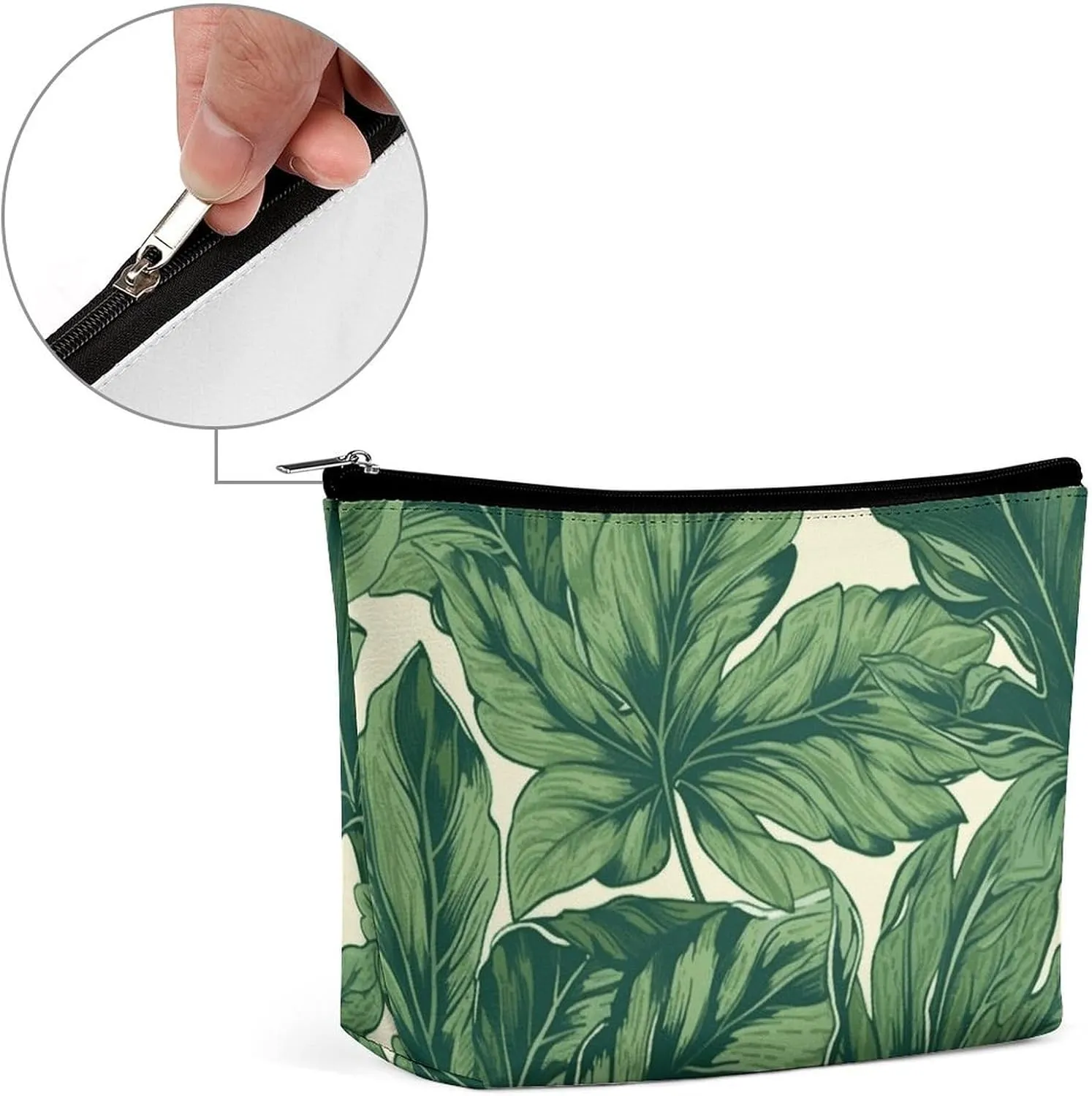 Toiletry Bag for Women Green Foliage Botanical Cosmetic Bag Portable Capacity Travel Makeup Bags with Zipper Lightweight Cute Beauty Makeup Organizer for Traveling, Accessories, Essentials