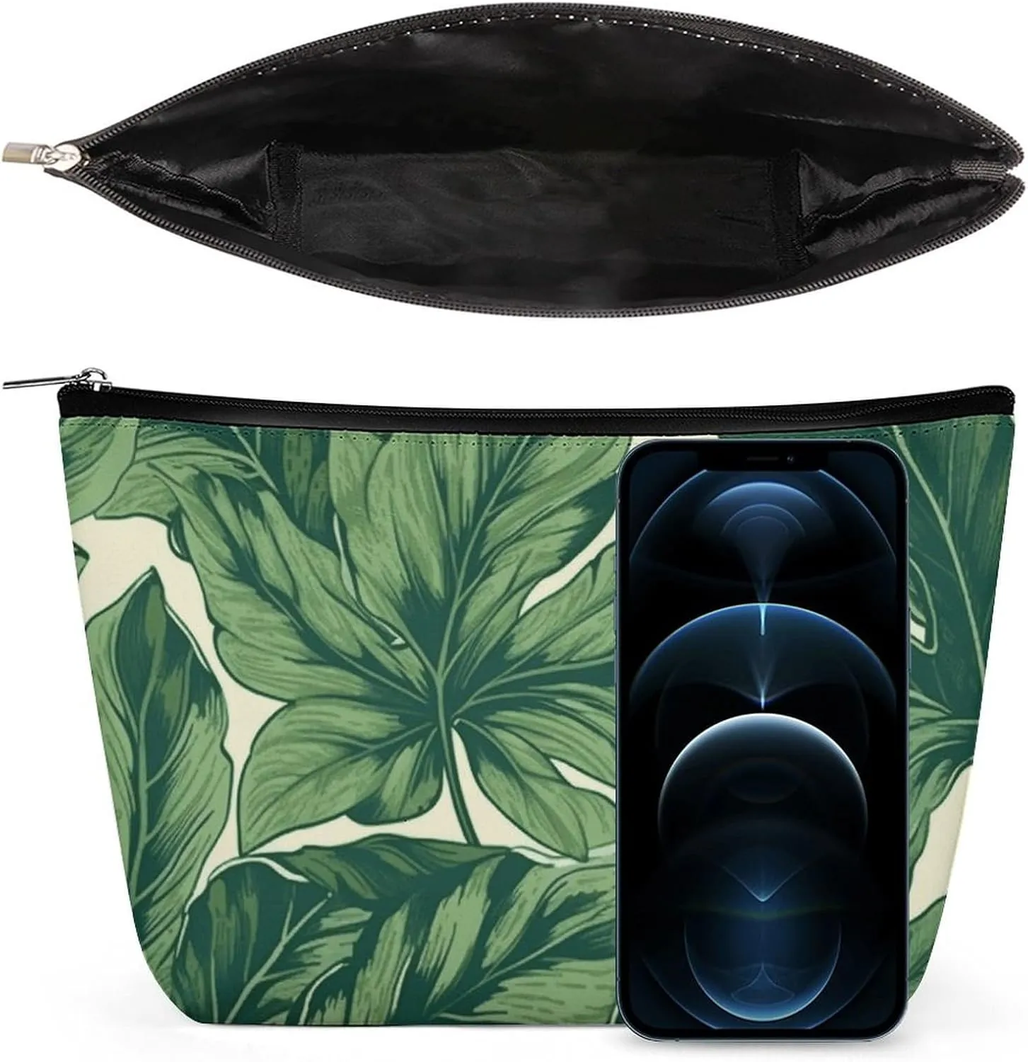 Toiletry Bag for Women Green Foliage Botanical Cosmetic Bag Portable Capacity Travel Makeup Bags with Zipper Lightweight Cute Beauty Makeup Organizer for Traveling, Accessories, Essentials