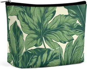 Toiletry Bag for Women Green Foliage Botanical Cosmetic Bag Portable Capacity Travel Makeup Bags with Zipper Lightweight Cute Beauty Makeup Organizer for Traveling, Accessories, Essentials