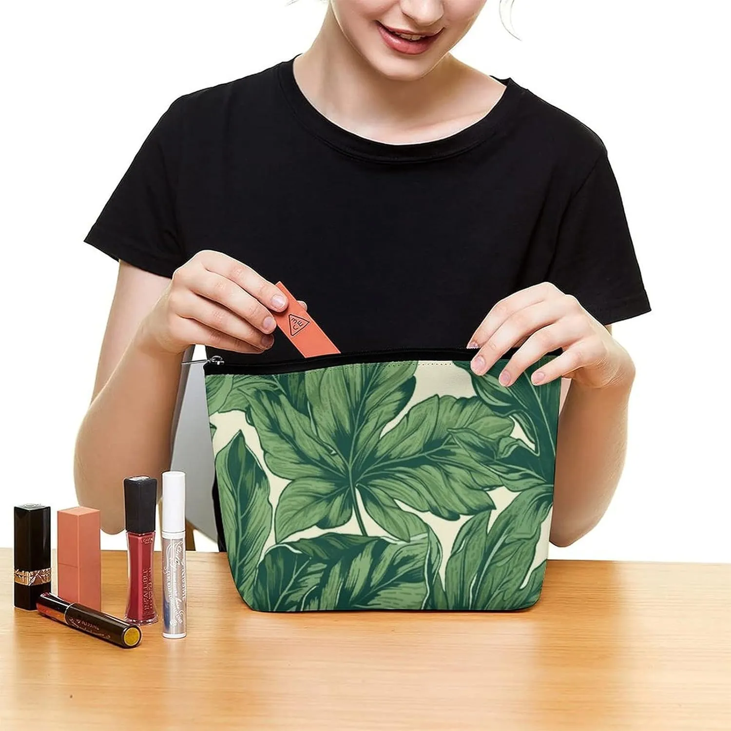 Toiletry Bag for Women Green Foliage Botanical Cosmetic Bag Portable Capacity Travel Makeup Bags with Zipper Lightweight Cute Beauty Makeup Organizer for Traveling, Accessories, Essentials
