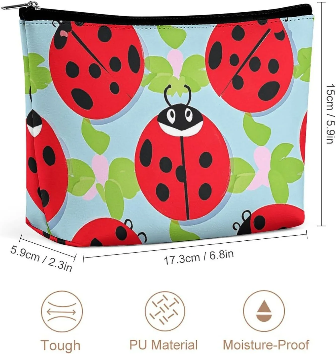 Toiletry Bag for Women Red Ladybug Pattern Cosmetic Bag Portable Capacity Travel Makeup Bags with Zipper Lightweight Cute Beauty Makeup Organizer for Traveling, Accessories, Essentials