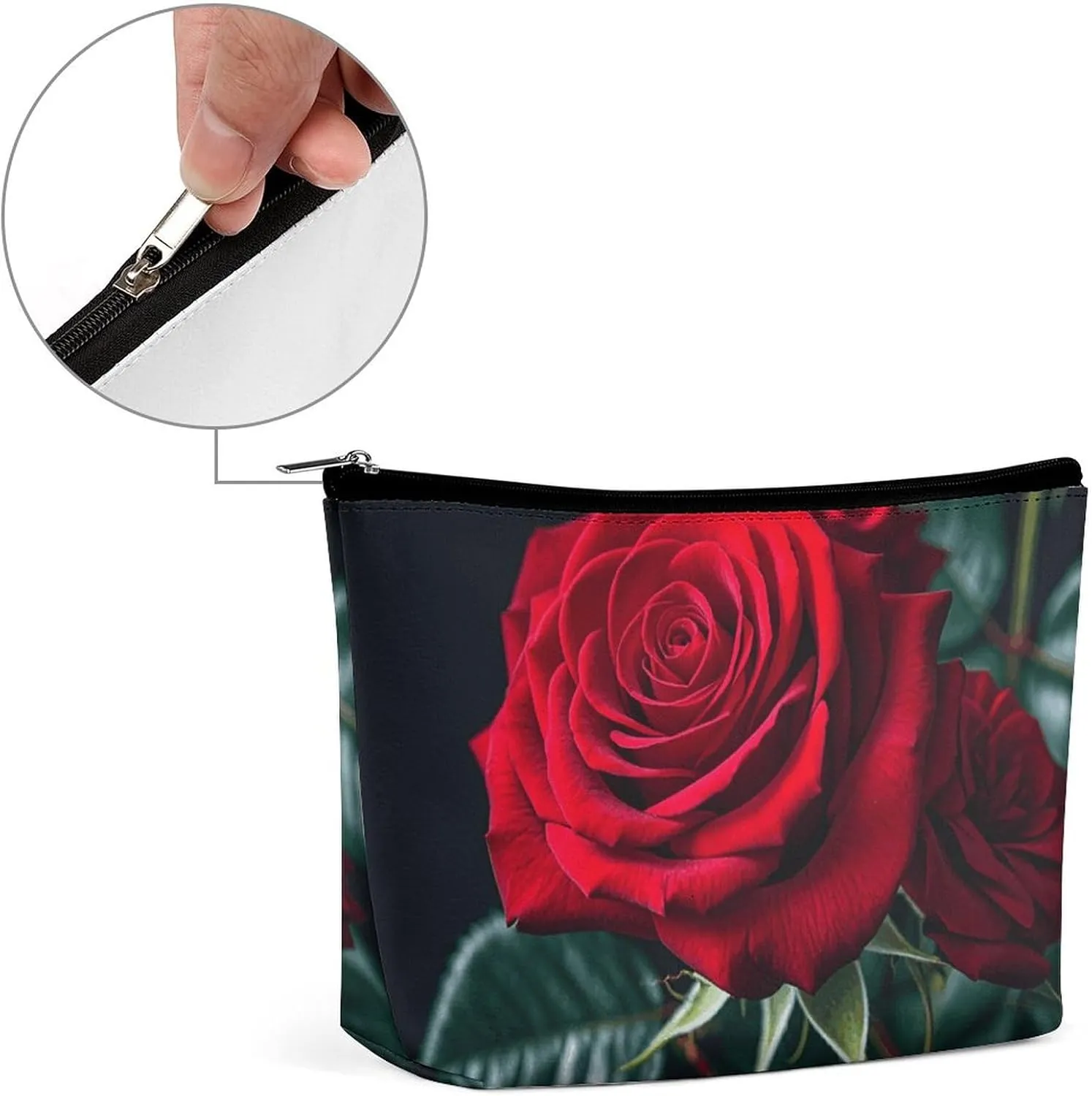 Toiletry Bag for Women Red Rose Black Background Cosmetic Bag Portable Capacity Travel Makeup Bags with Zipper Lightweight Cute Beauty Makeup Organizer for Traveling, Accessories, Essentials