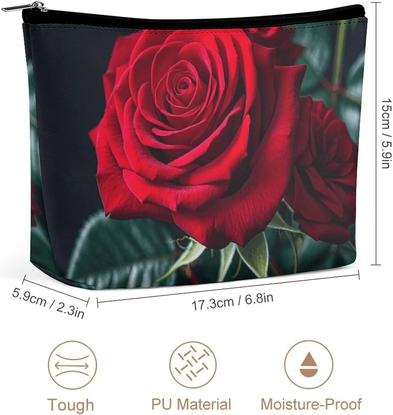 Toiletry Bag for Women Red Rose Black Background Cosmetic Bag Portable Capacity Travel Makeup Bags with Zipper Lightweight Cute Beauty Makeup Organizer for Traveling, Accessories, Essentials