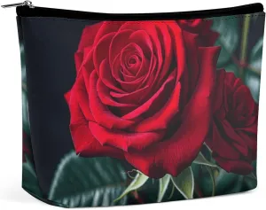 Toiletry Bag for Women Red Rose Black Background Cosmetic Bag Portable Capacity Travel Makeup Bags with Zipper Lightweight Cute Beauty Makeup Organizer for Traveling, Accessories, Essentials