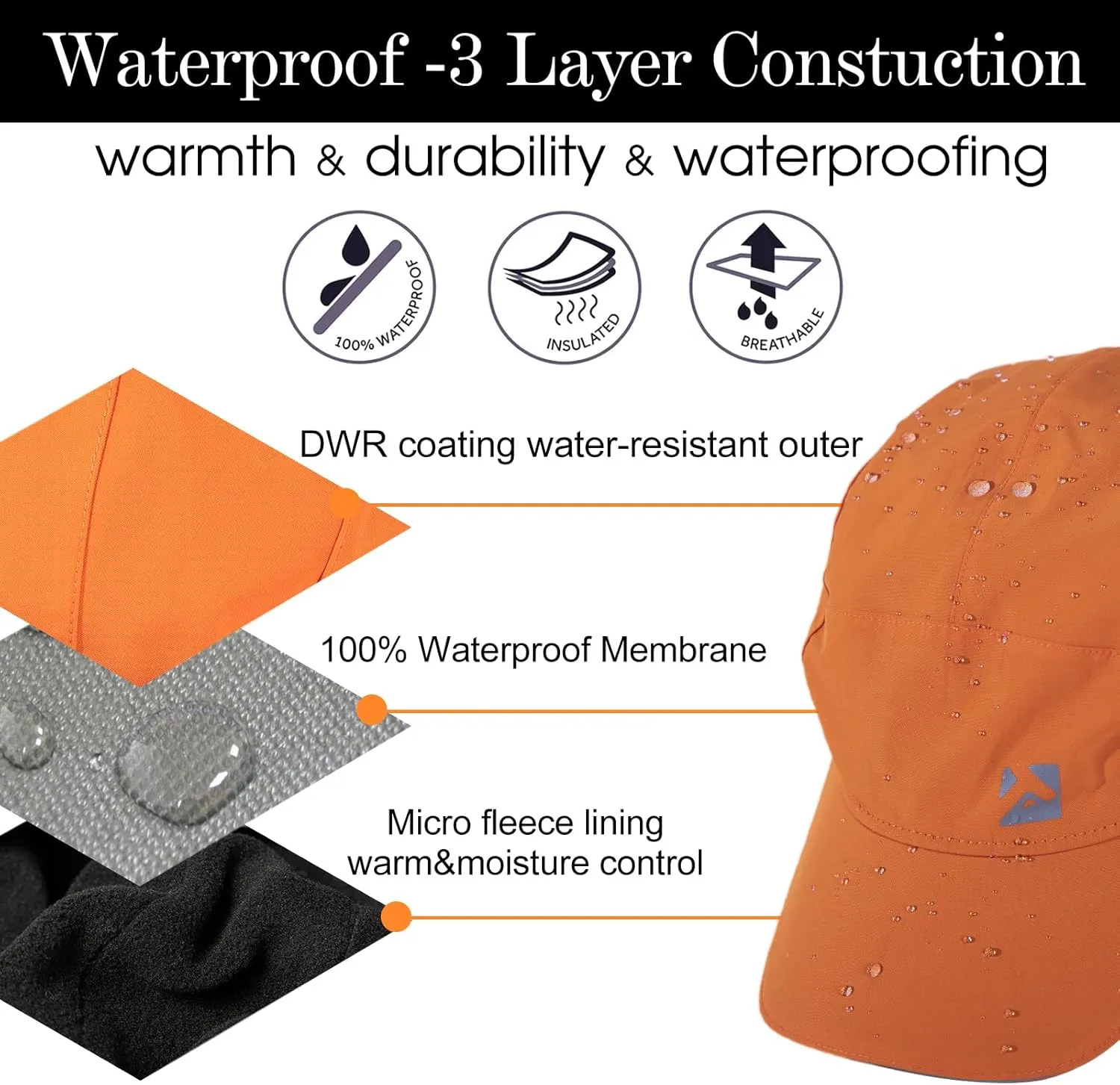 TOP-EX Oversize XL XXL Men's Waterproof Winter Baseball Cap Fleece Earflap Trapper Hat for Cold Weather Large Heads
