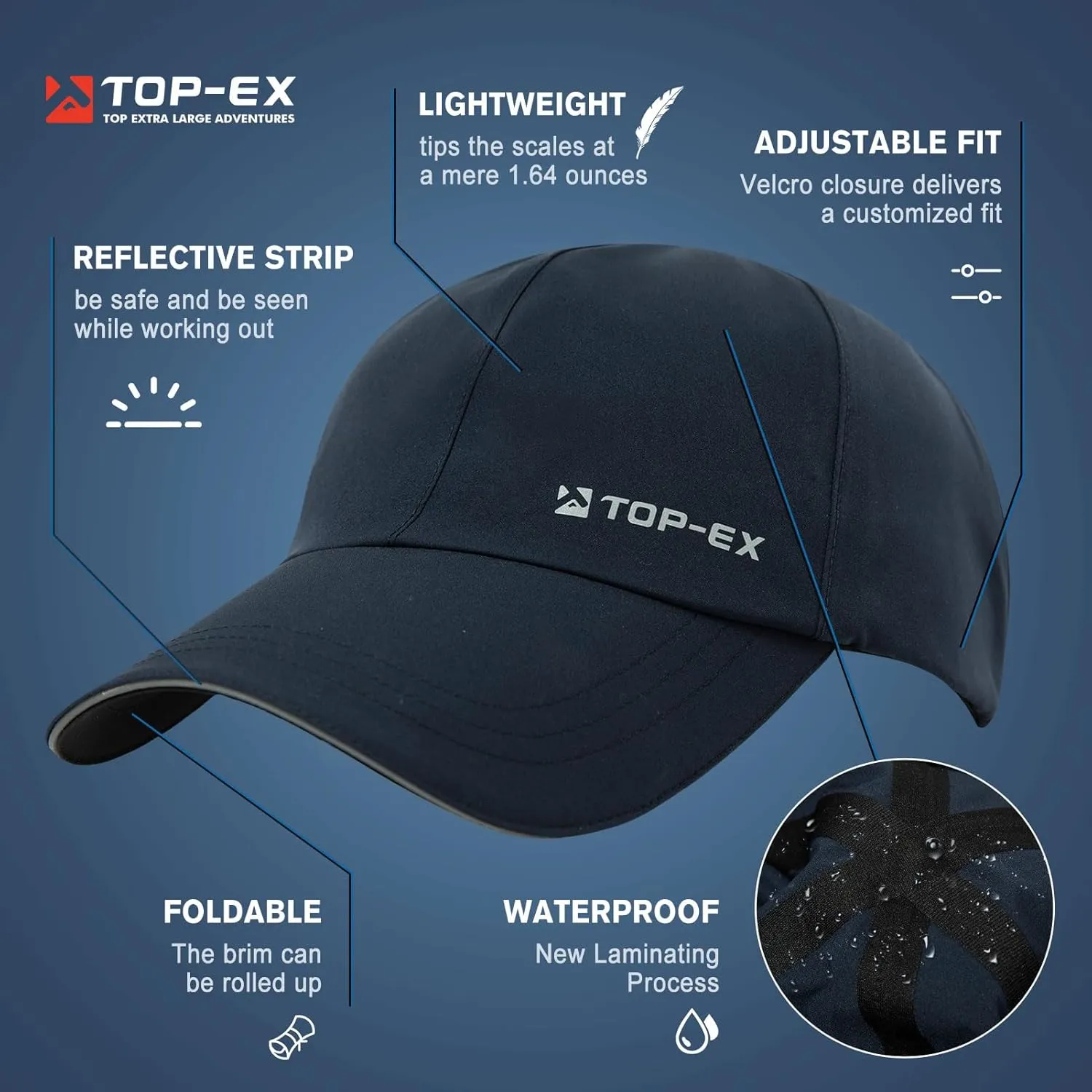 TOP-EX Oversize XL XXL XXXL Baseball Cap Waterproof Running Hat for Extra Large Heads Men