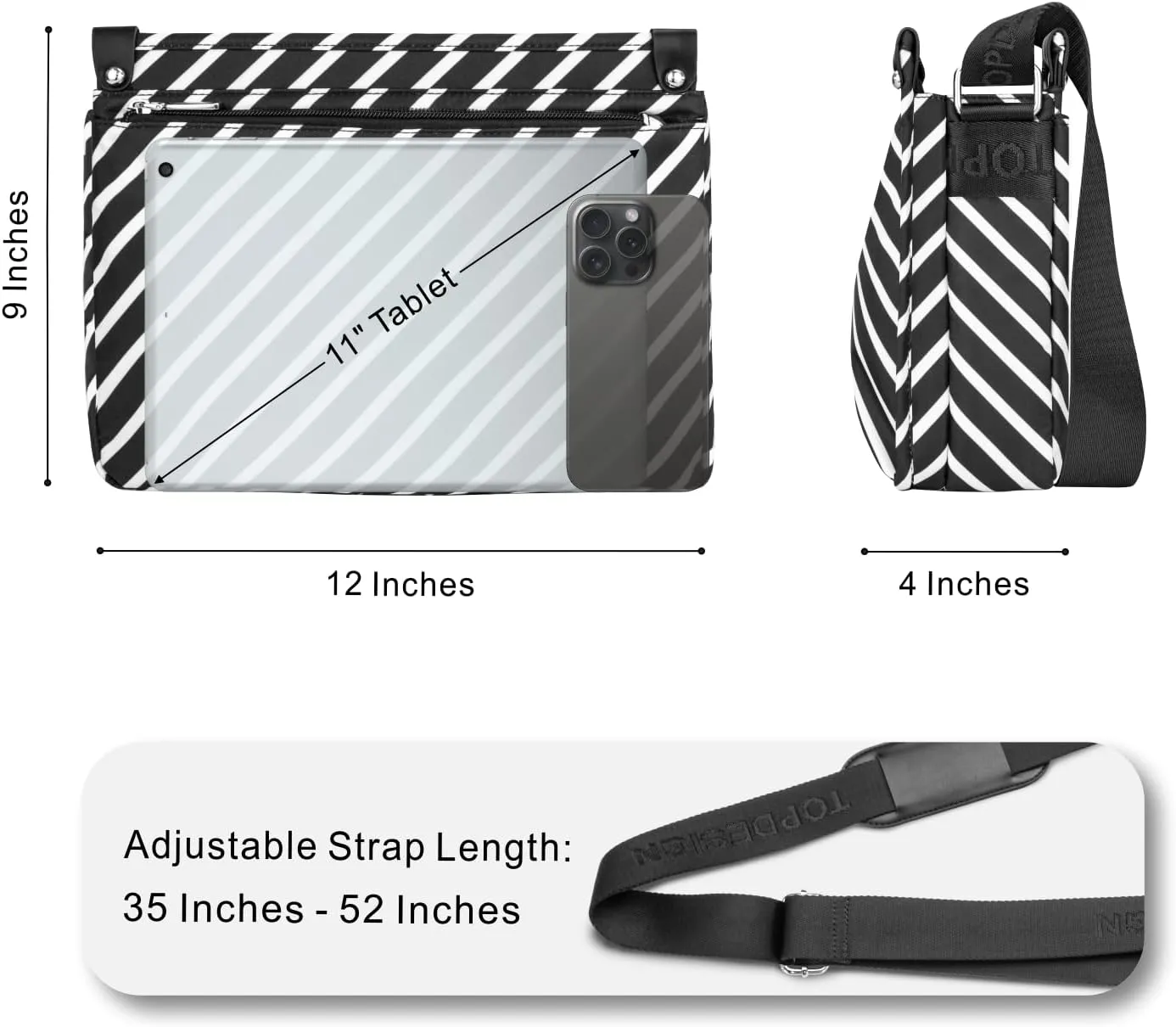 TOPDesign Lightweight Women Crossbody Bag, Shoulder Purse with Multiple Pockets, Triple Zip Handbag with Shoulder Strap