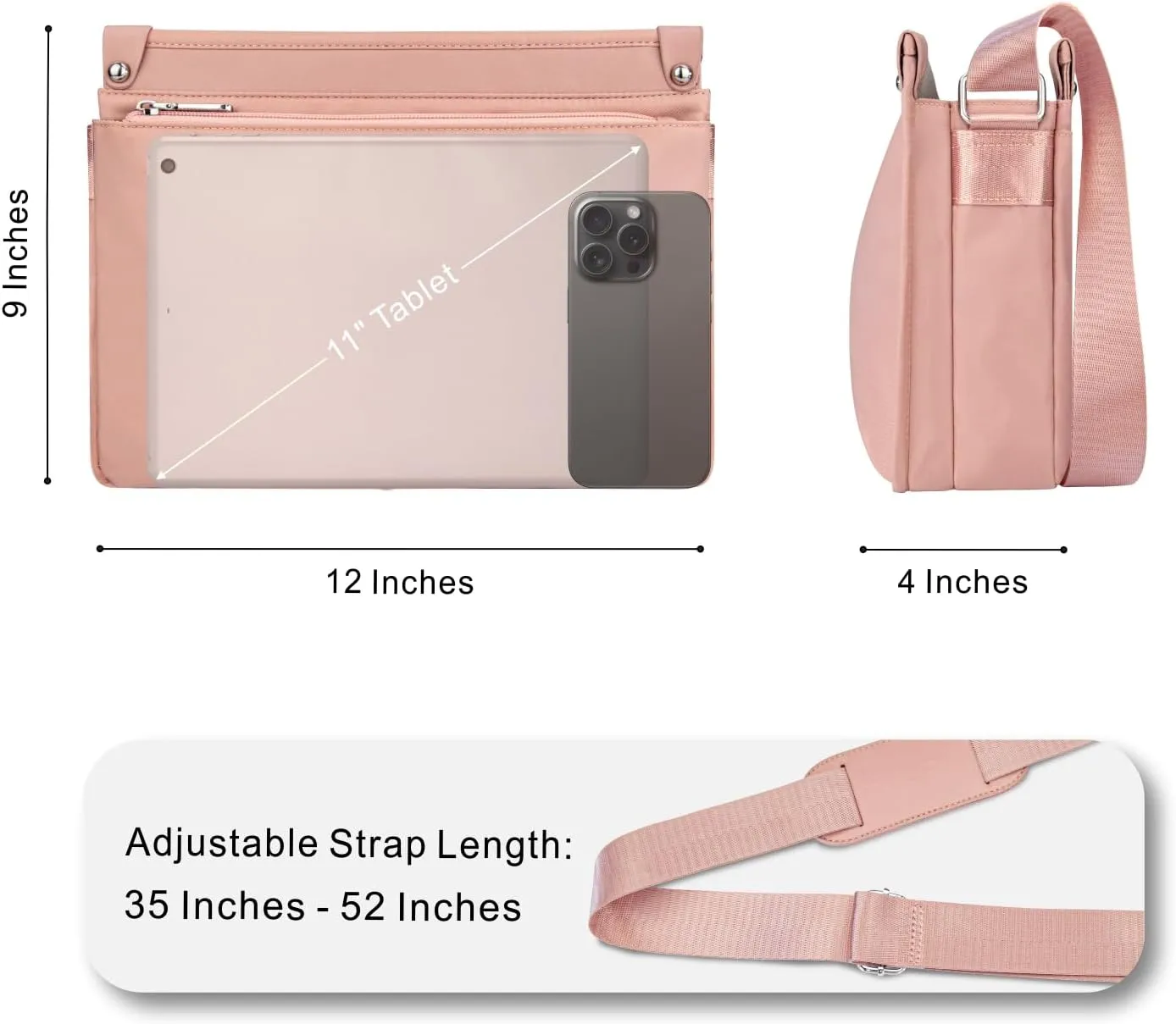 TOPDesign Lightweight Women Crossbody Bag, Shoulder Purse with Multiple Pockets, Triple Zip Handbag with Shoulder Strap