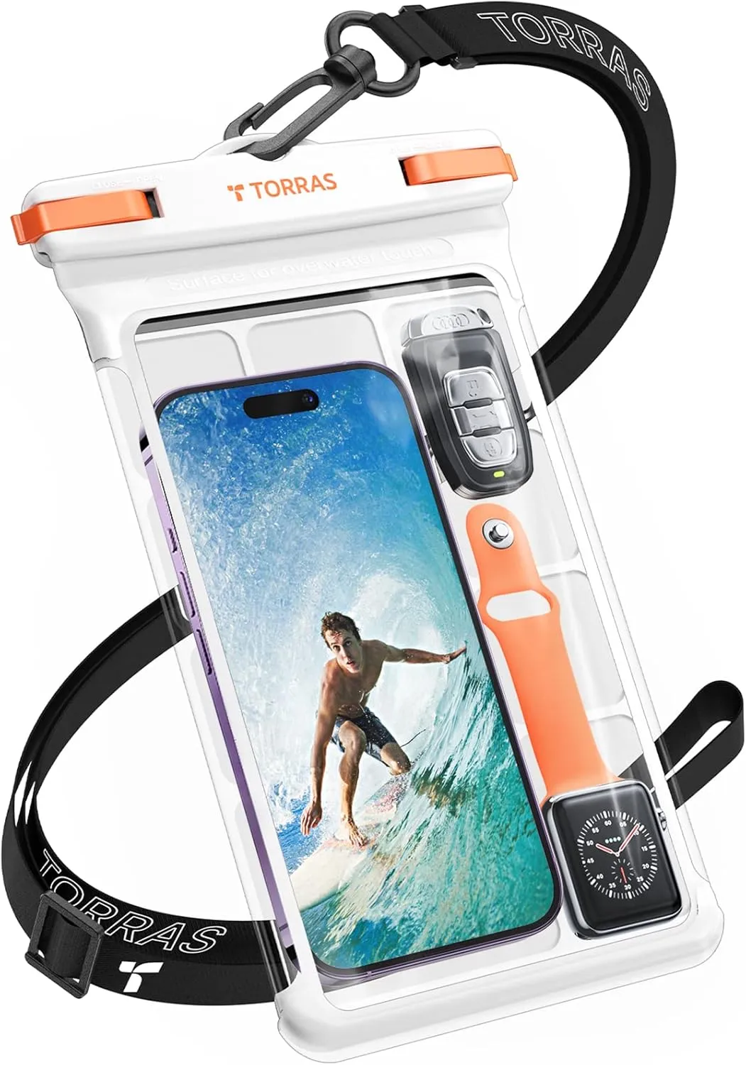 TORRAS Icecube IPX8 Waterproof Phone Pouch, Underwater Screen Touchable, Waterproof Phone Case for Snorkeling, Adjustable Lanyard, Beach Accessories for iPhone 14 Pro Max/ 13/12/ Samsung, White-8.0''
