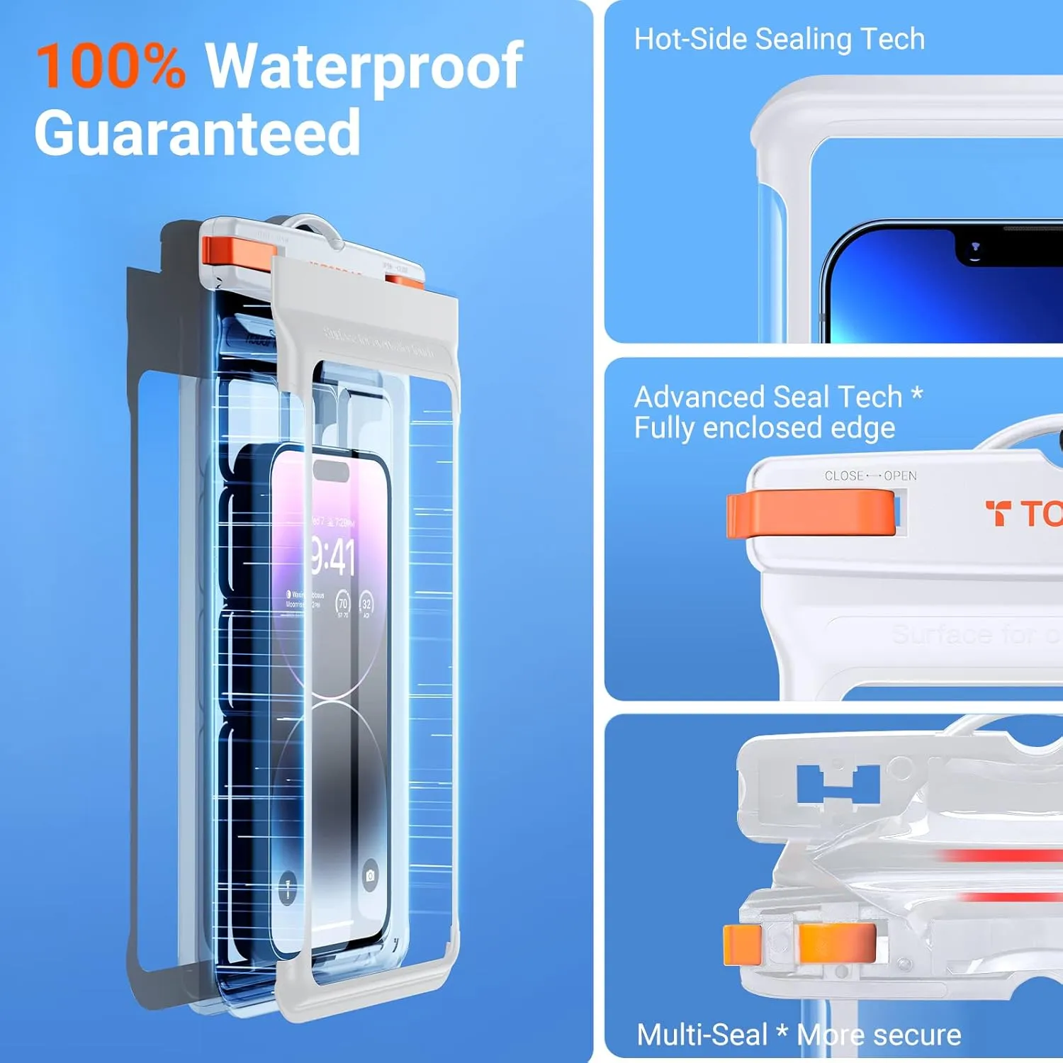 TORRAS Icecube IPX8 Waterproof Phone Pouch, Underwater Screen Touchable, Waterproof Phone Case for Snorkeling, Adjustable Lanyard, Beach Accessories for iPhone 14 Pro Max/ 13/12/ Samsung, White-8.0''