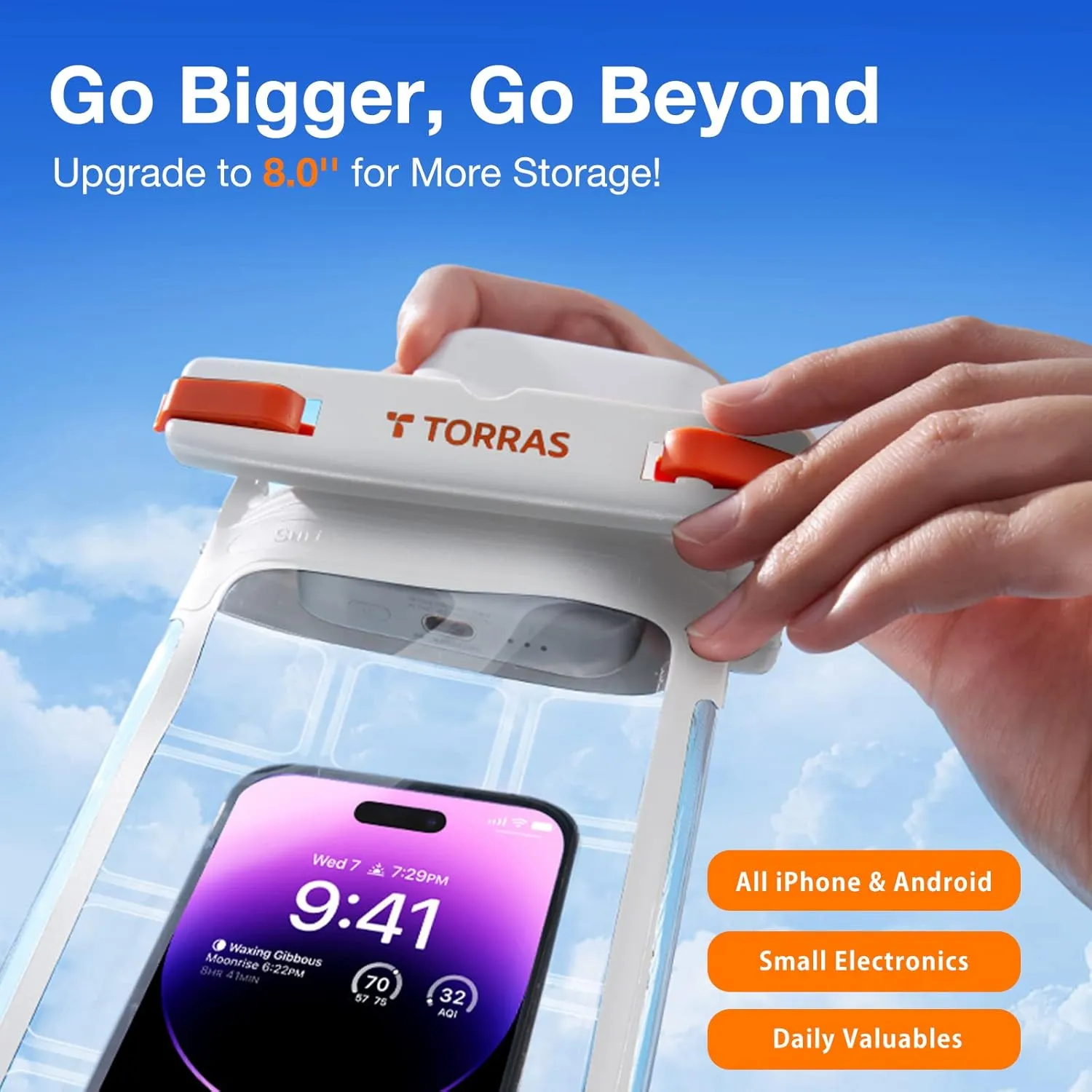 TORRAS Icecube IPX8 Waterproof Phone Pouch, Underwater Screen Touchable, Waterproof Phone Case for Snorkeling, Adjustable Lanyard, Beach Accessories for iPhone 14 Pro Max/ 13/12/ Samsung, White-8.0''
