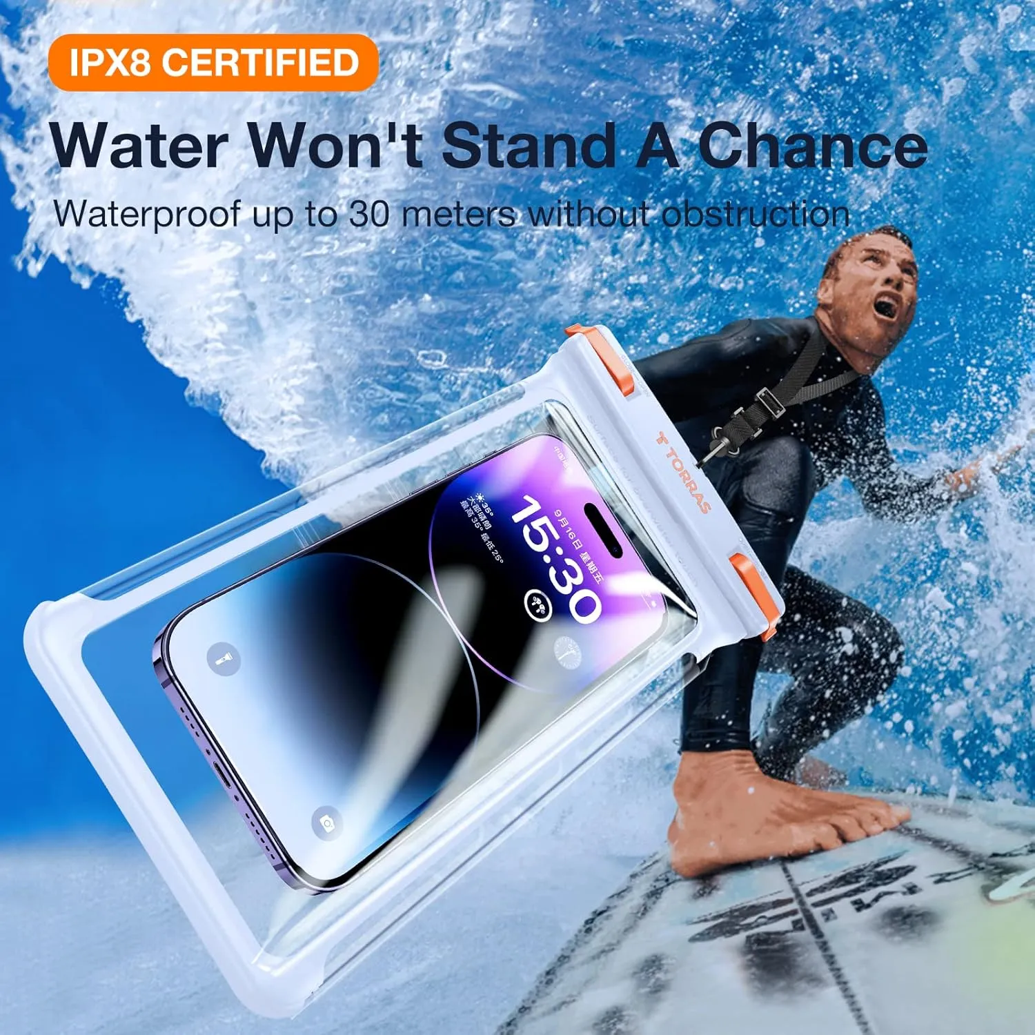 TORRAS Icecube IPX8 Waterproof Phone Pouch, Underwater Screen Touchable, Waterproof Phone Case for Snorkeling, Adjustable Lanyard, Beach Accessories for iPhone 14 Pro Max/ 13/12/ Samsung, White-8.0''
