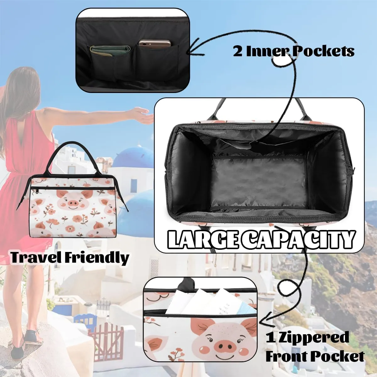 Tote Bag for Women, Lightweight Tote Bag with Zipper, Large Shoulder Bag Handbag for Travel, Work
