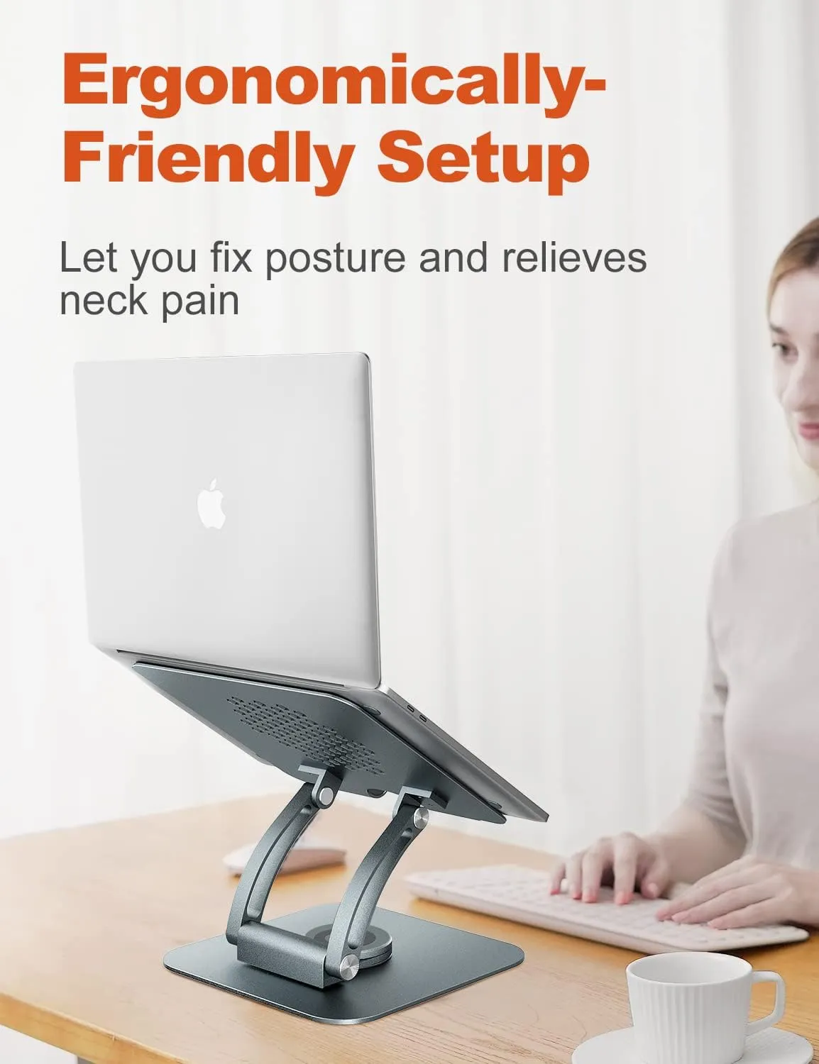 Tounee Adjustable Computer Stand with 360 Rotating Base, Ergonomic Laptop Riser for Desk, Compatible with Air, Pro, All Laptops 10-16" - Gray