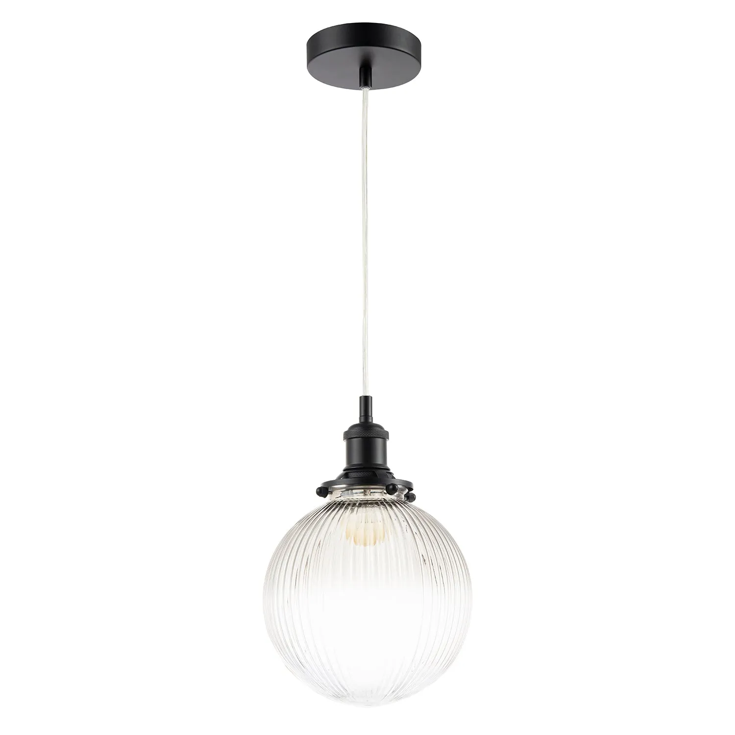 Traditional Vintage Lantern Pendant Light in Matte Black with Glass Shade