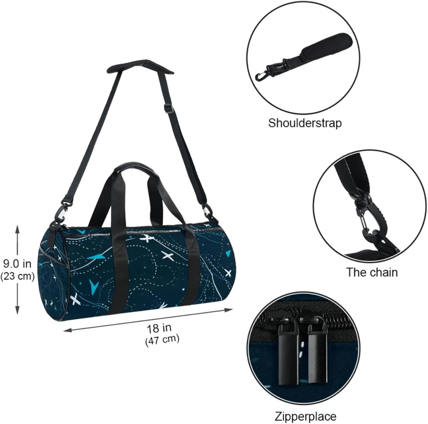 Travel Bag,Mens Gym Bag,Womens Gym Bag,Airplane Line Gray Print,Sports Bag
