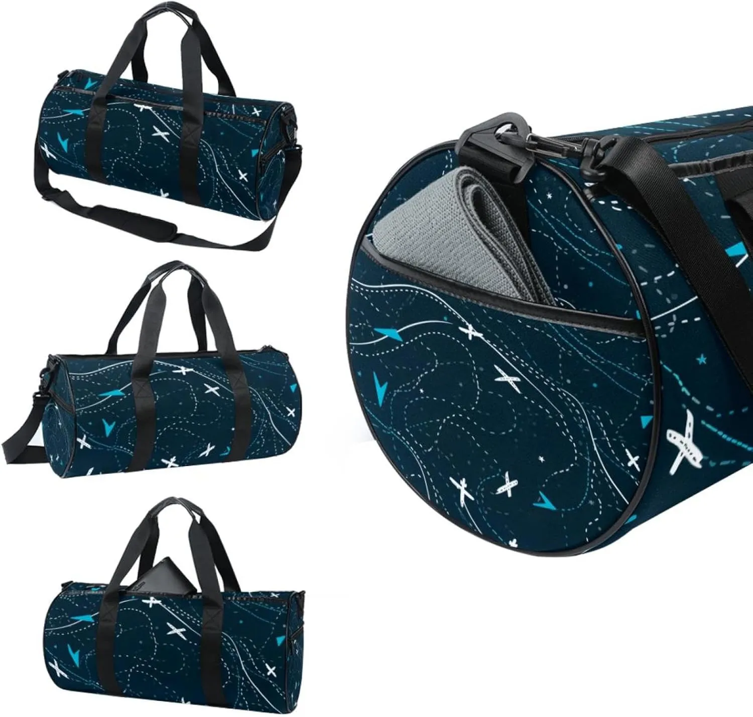 Travel Bag,Mens Gym Bag,Womens Gym Bag,Airplane Line Gray Print,Sports Bag