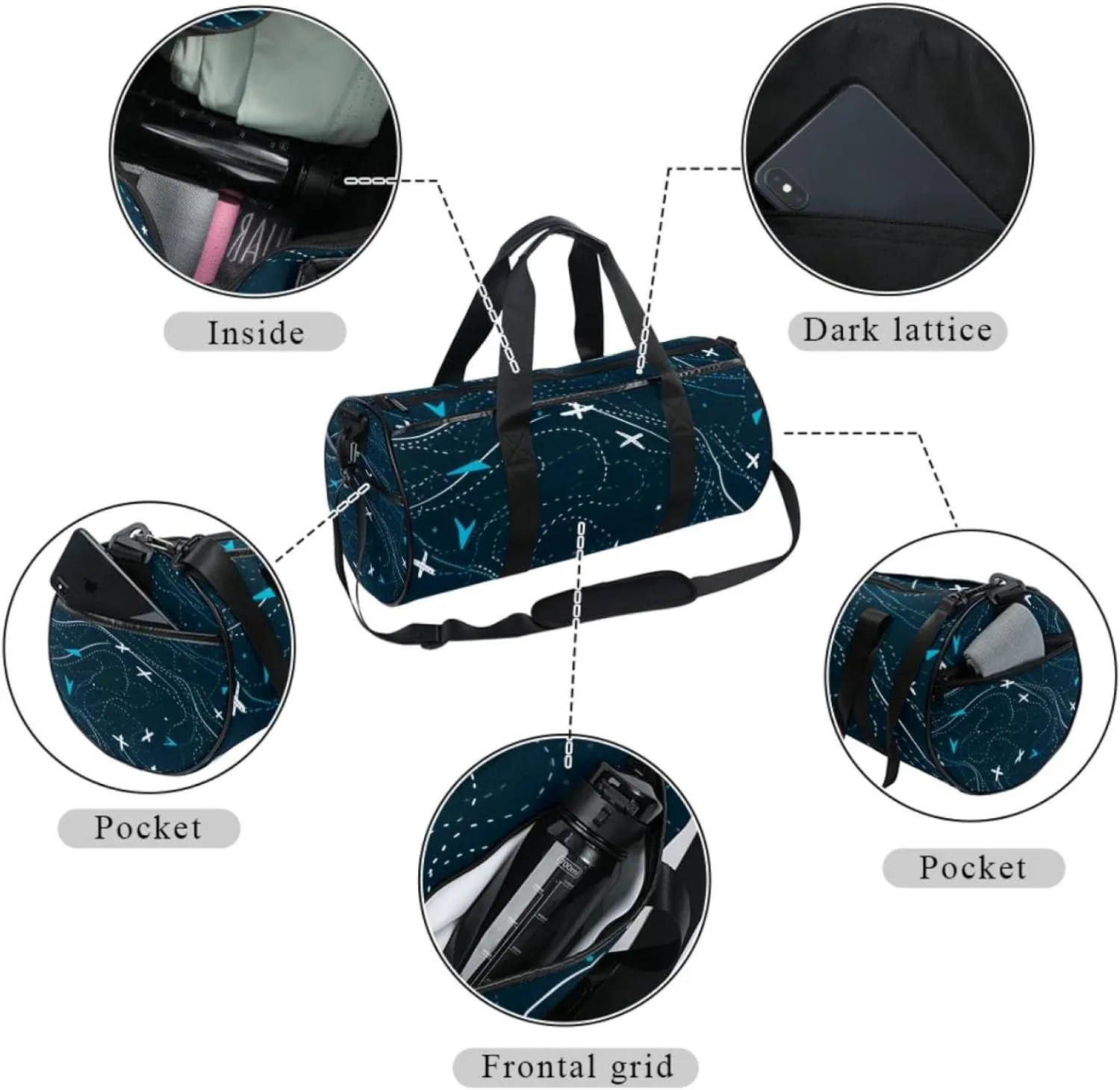 Travel Bag,Mens Gym Bag,Womens Gym Bag,Airplane Line Gray Print,Sports Bag