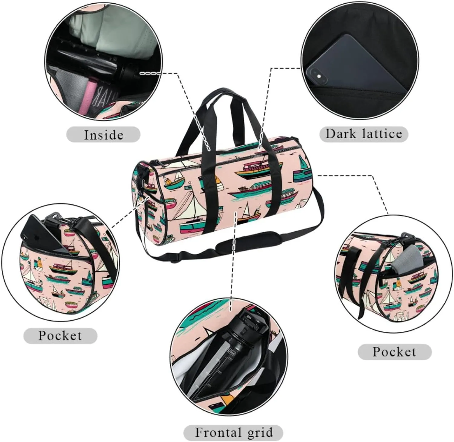Travel Bag,Mens Gym Bag,Womens Gym Bag,Boats Ships Ocean,Sports Bag