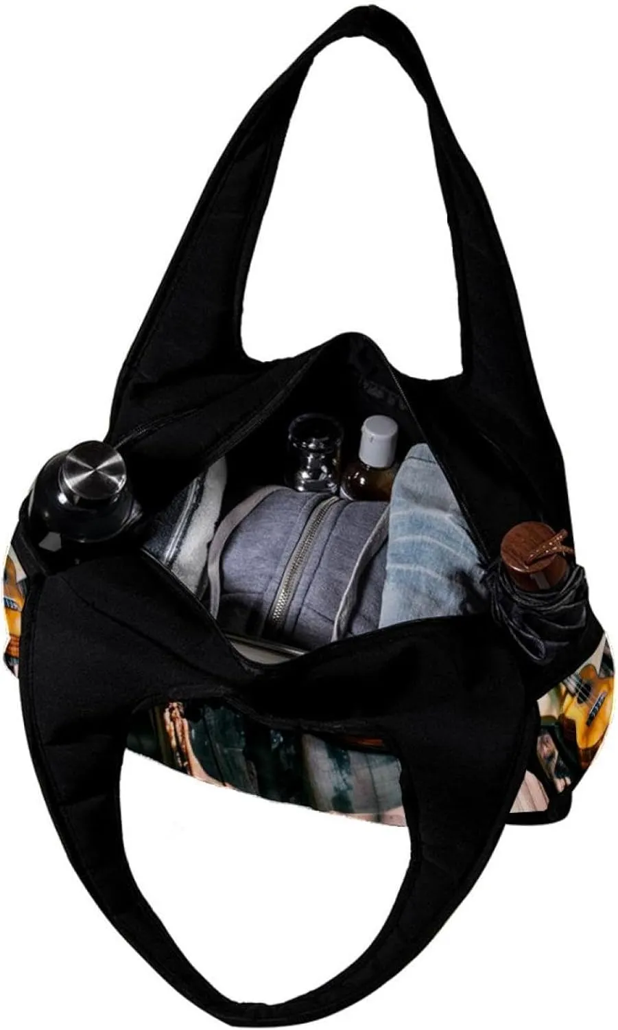 Travel Bag,Mens Gym Bag,Womens Gym Bag,Book Wooden Guitar Sunshine,Sports Bag