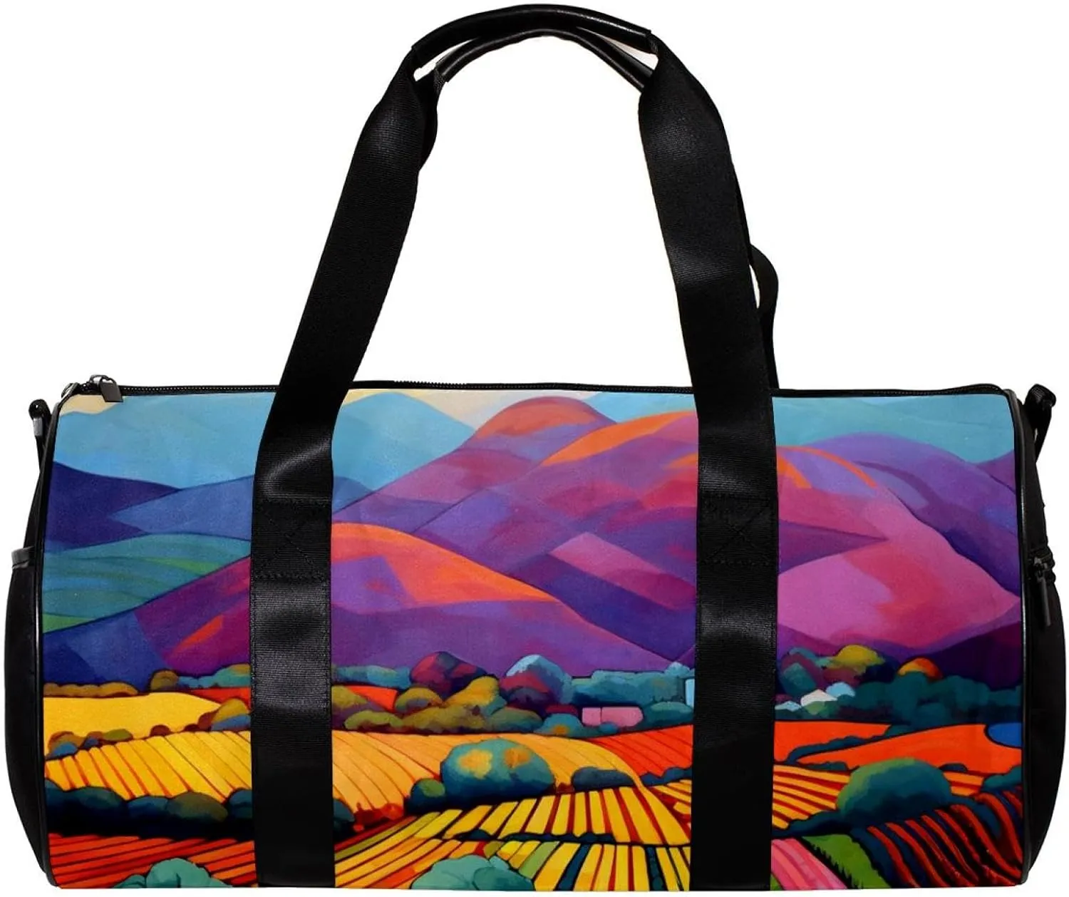 Travel Bag,Mens Gym Bag,Womens Gym Bag,Colored Trees Field Mountains,Sports Bag